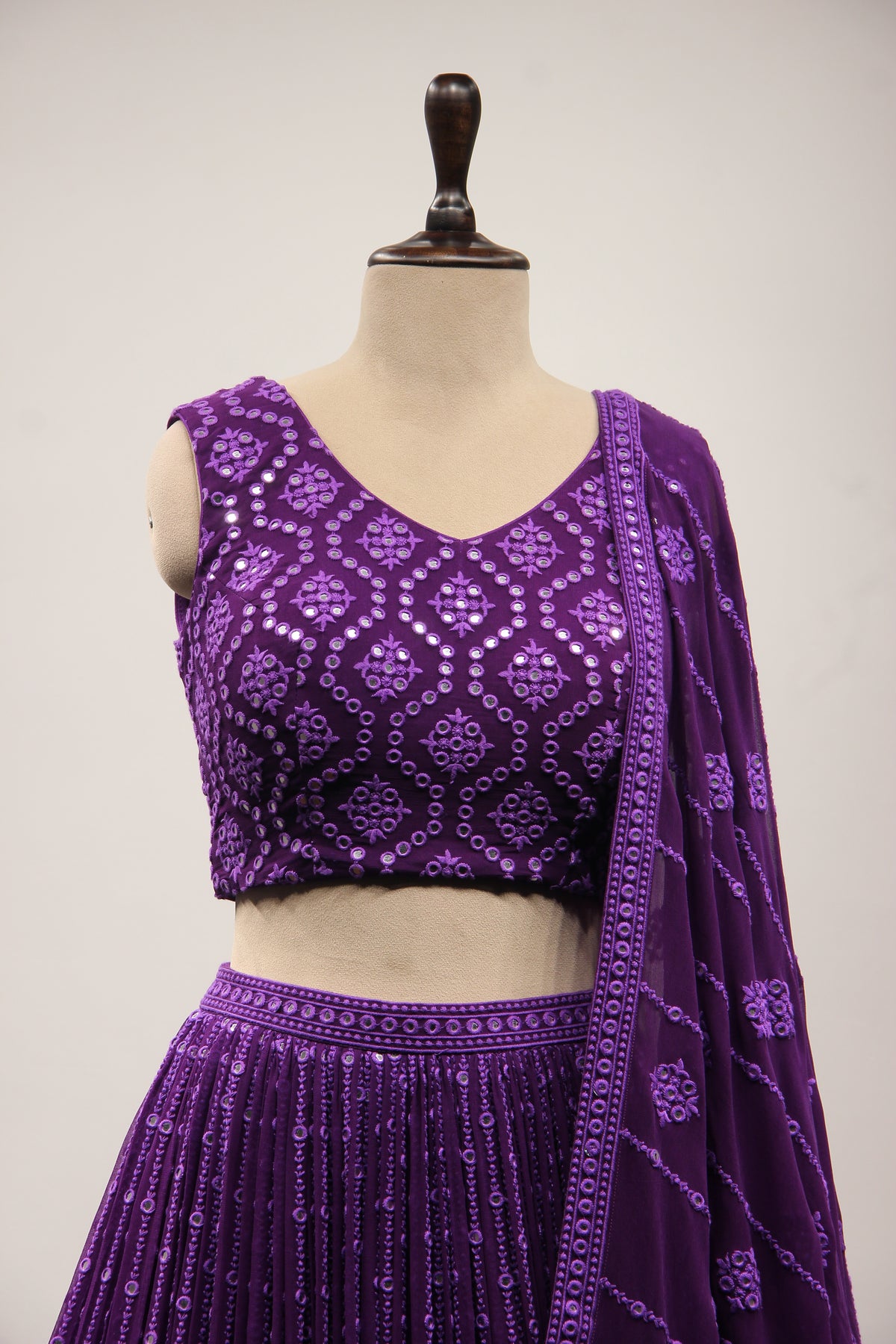Purple Lucknavi Lehenga with Mirror & Resham Handwork Crop Top
