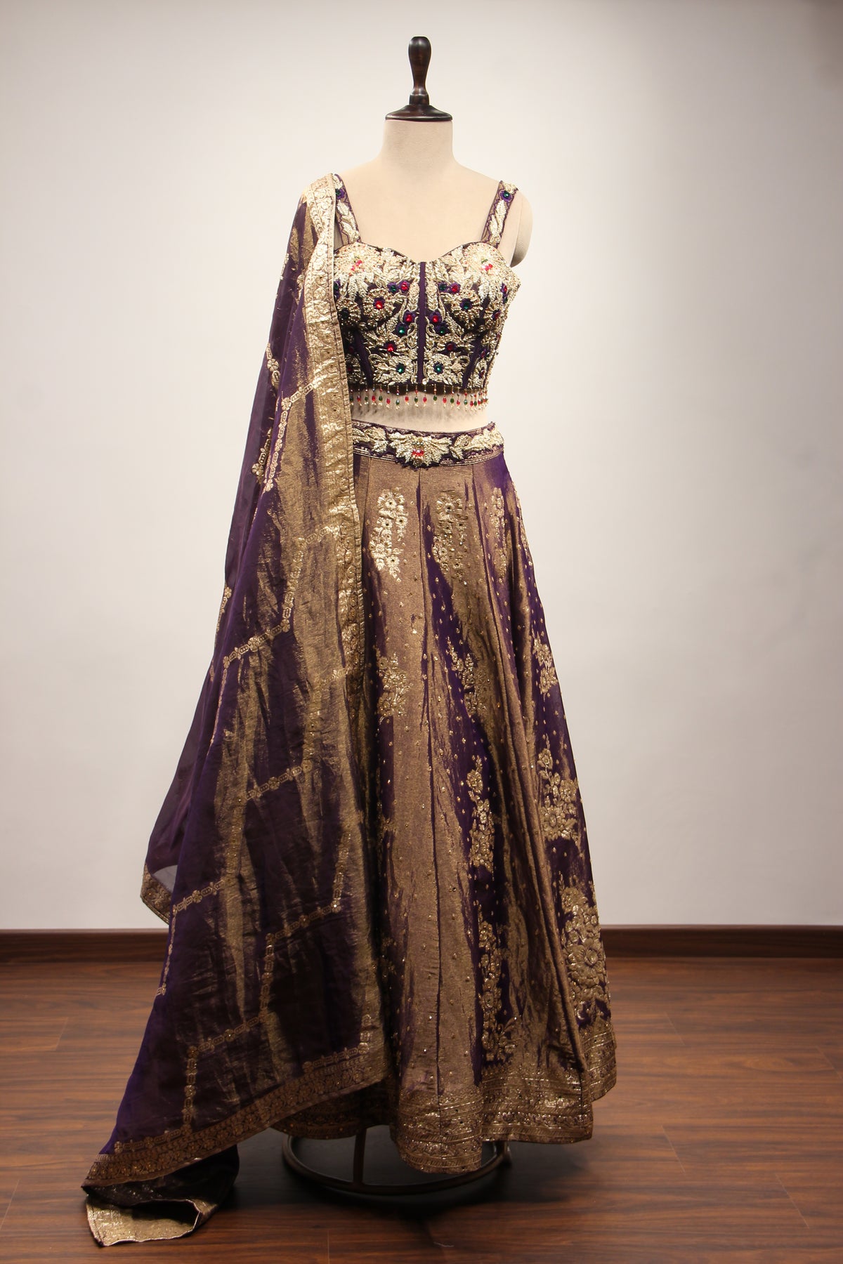 Tissue Lehenga with Stone & Zari Handwork Corset Blouse
