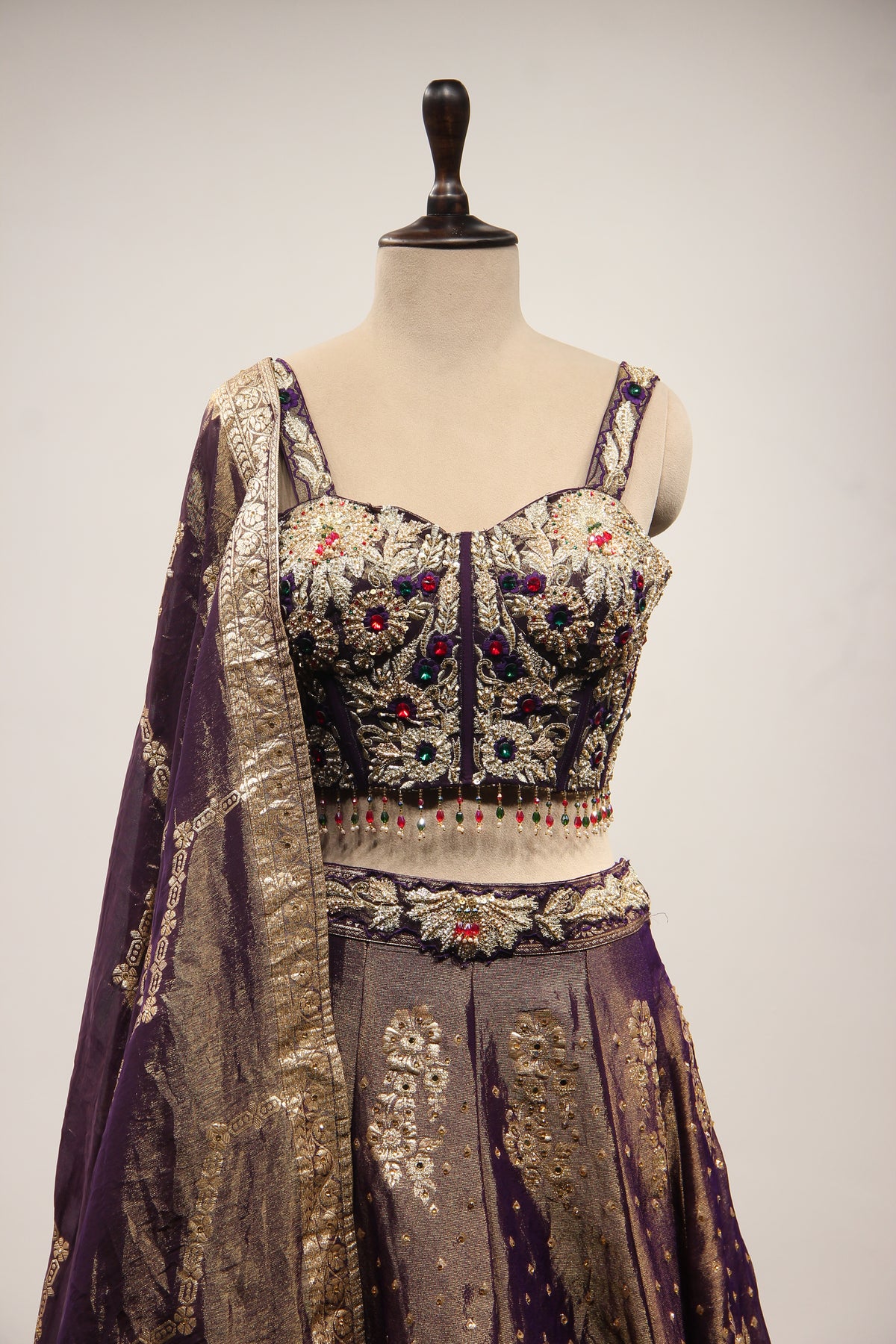 Tissue Lehenga with Stone & Zari Handwork Corset Blouse