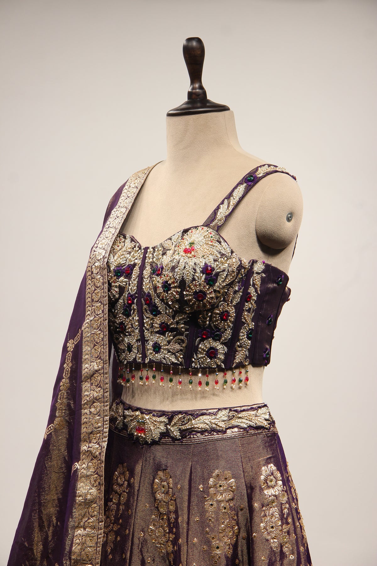Tissue Lehenga with Stone & Zari Handwork Corset Blouse