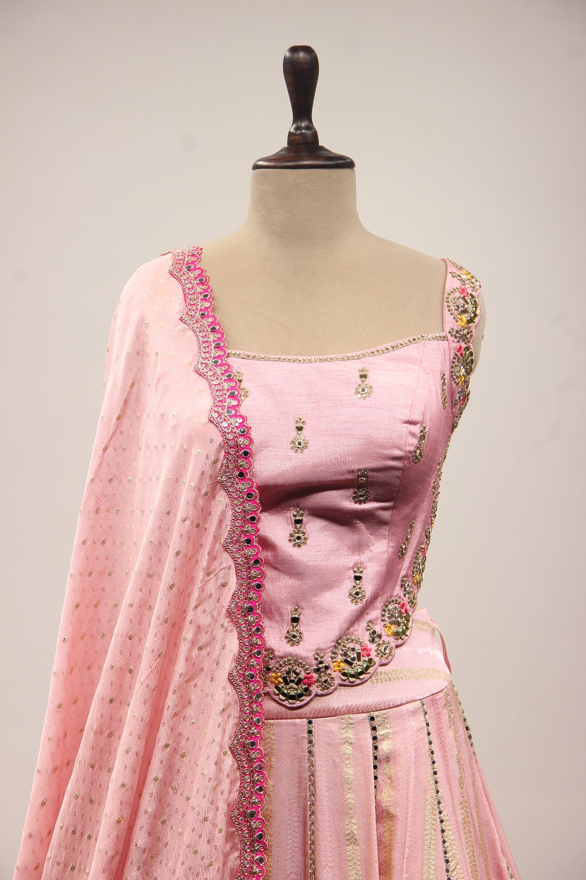 PINK Tissue Corset Blouse with Cut Dana and Mirror work by OOS — product image 2