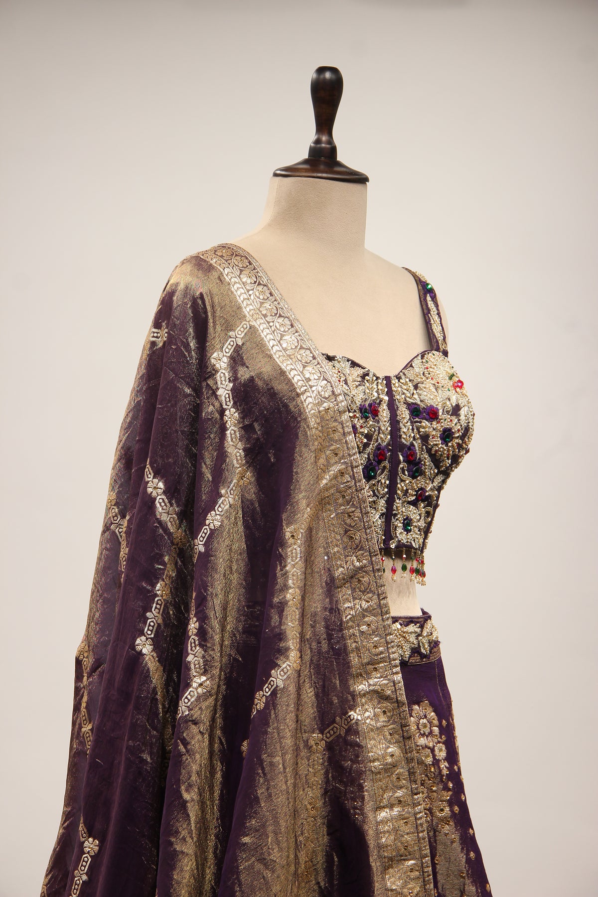 Tissue Lehenga with Stone & Zari Handwork Corset Blouse