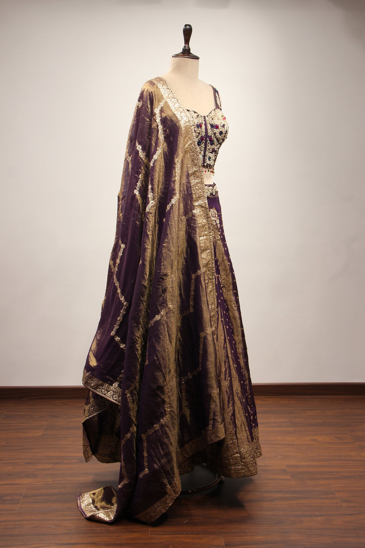 Tissue Lehenga with Stone & Zari Handwork Corset Blouse