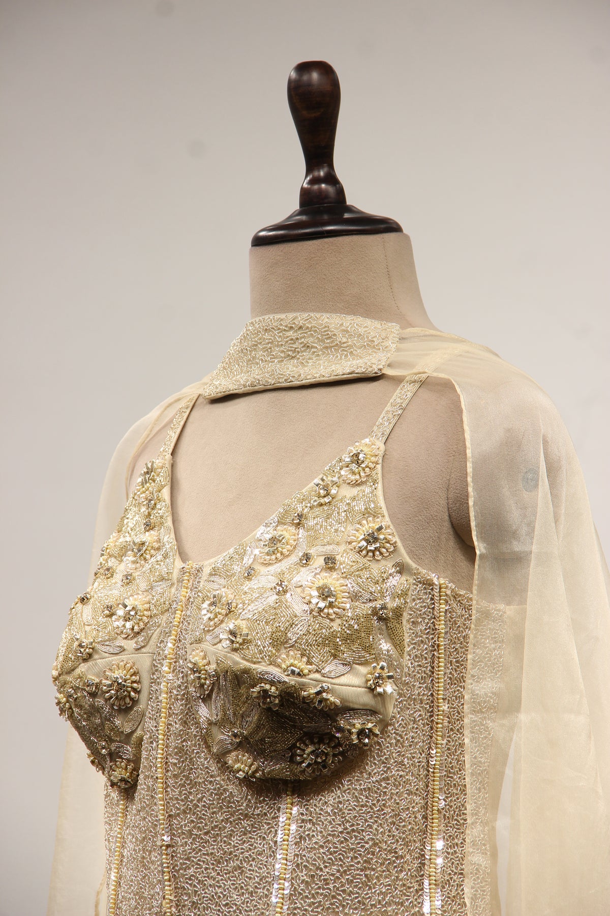 Gold Imported Net Corset Indo Western, Cut Dana & Gota Patti Handwork – side close-up