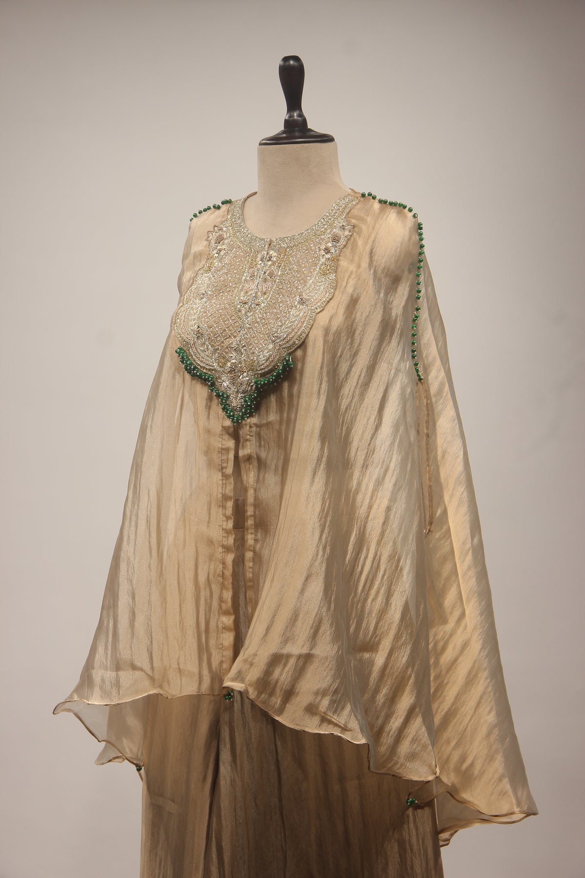 Gold Tissue Indo Western Kaftan with Cut Dana & Zardozi Handwork