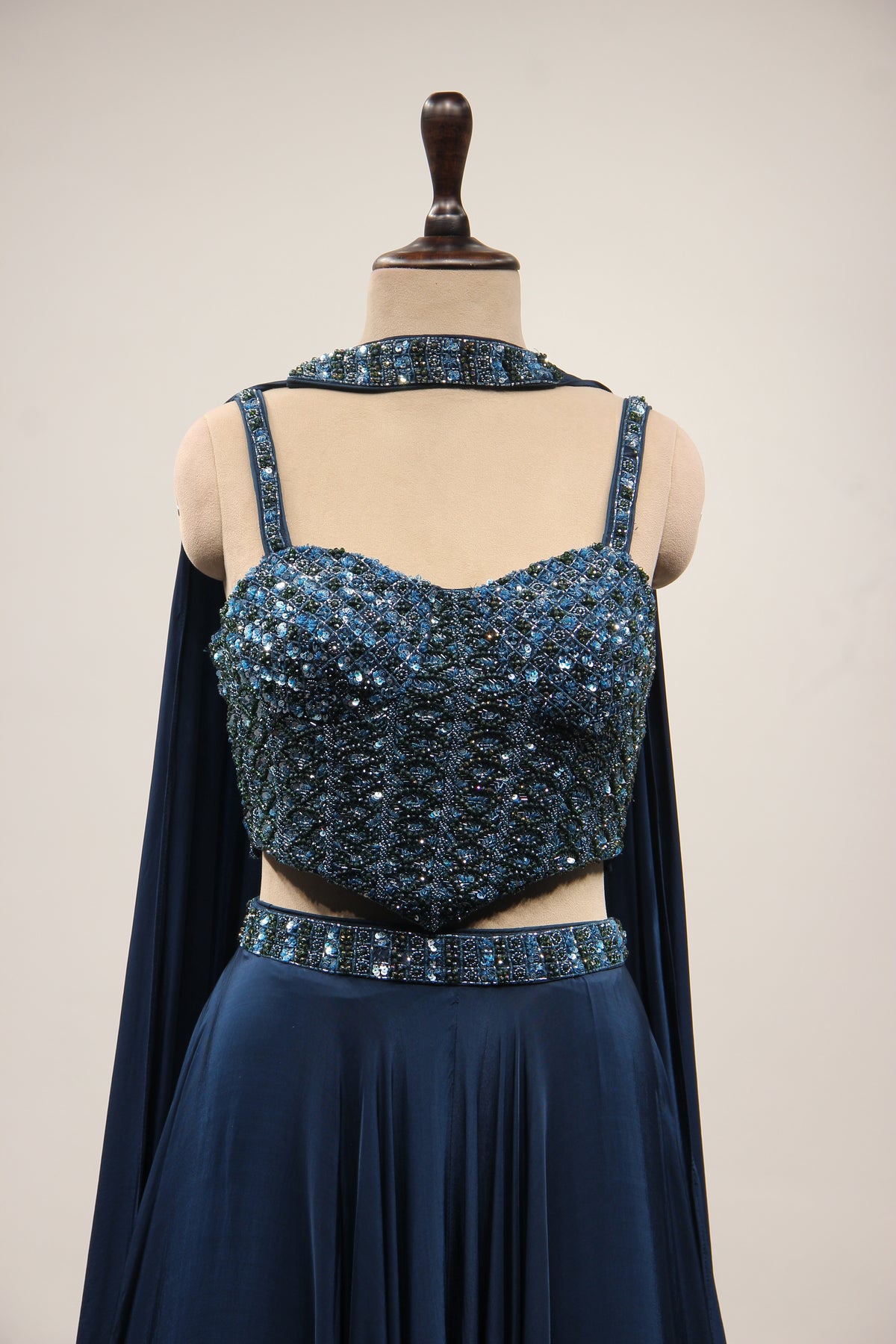 Blue Orgenza Lehenga with Sequin & Cut Dana Handwork Corset