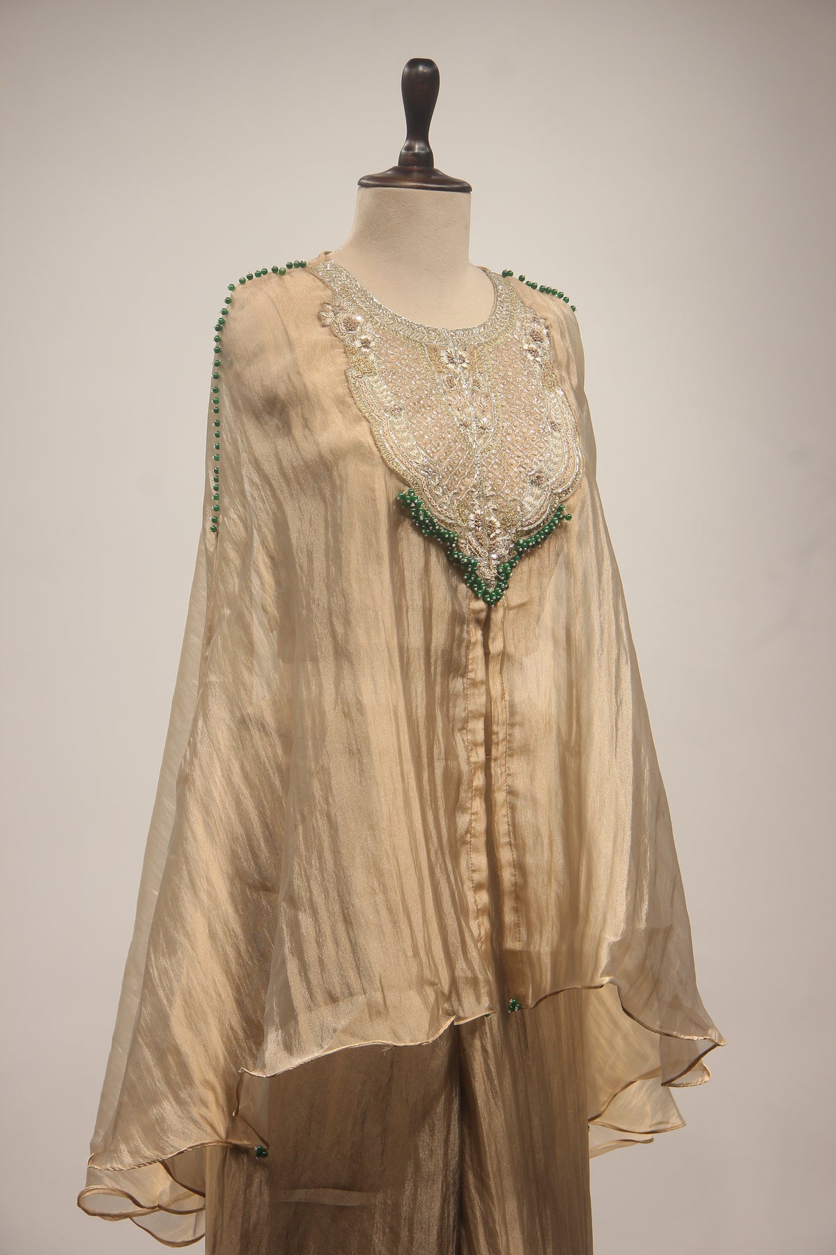 Gold Tissue Indo Western Kaftan with Cut Dana & Zardozi Handwork
