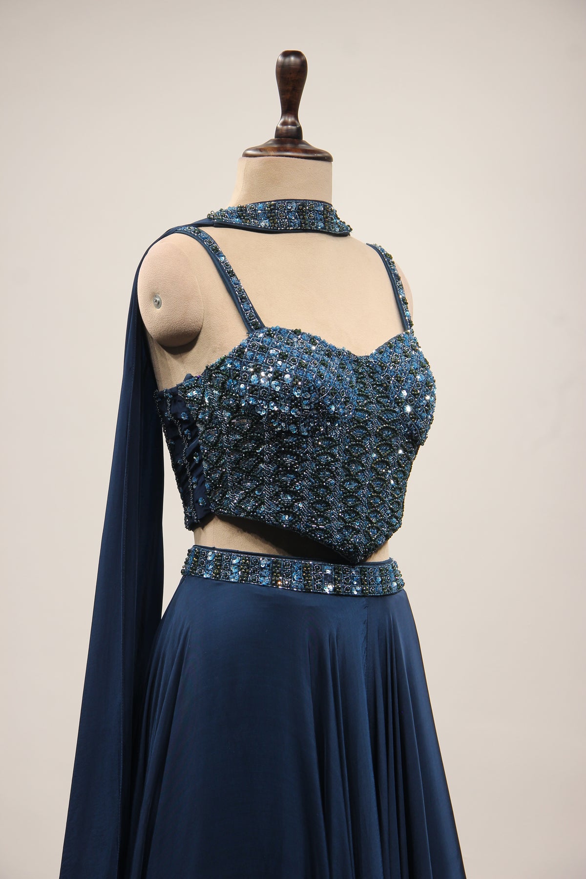 Blue Orgenza Lehenga with Sequin & Cut Dana Handwork Corset