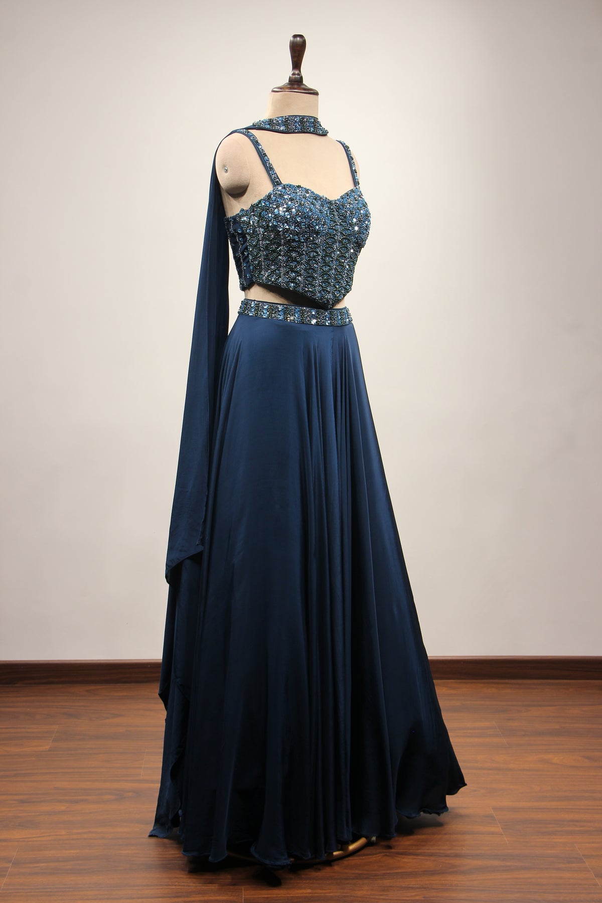 Blue Orgenza Lehenga with Sequin & Cut Dana Handwork Corset