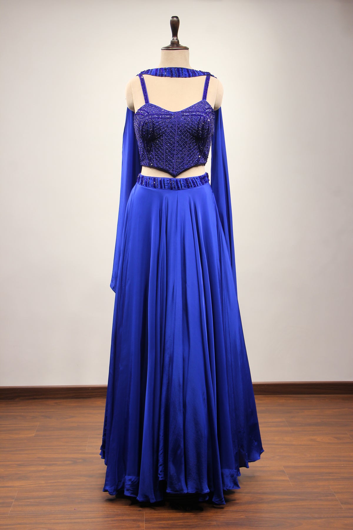 Blue Crepe Lehenga with Cut Dana & Sequin Handwork Corset