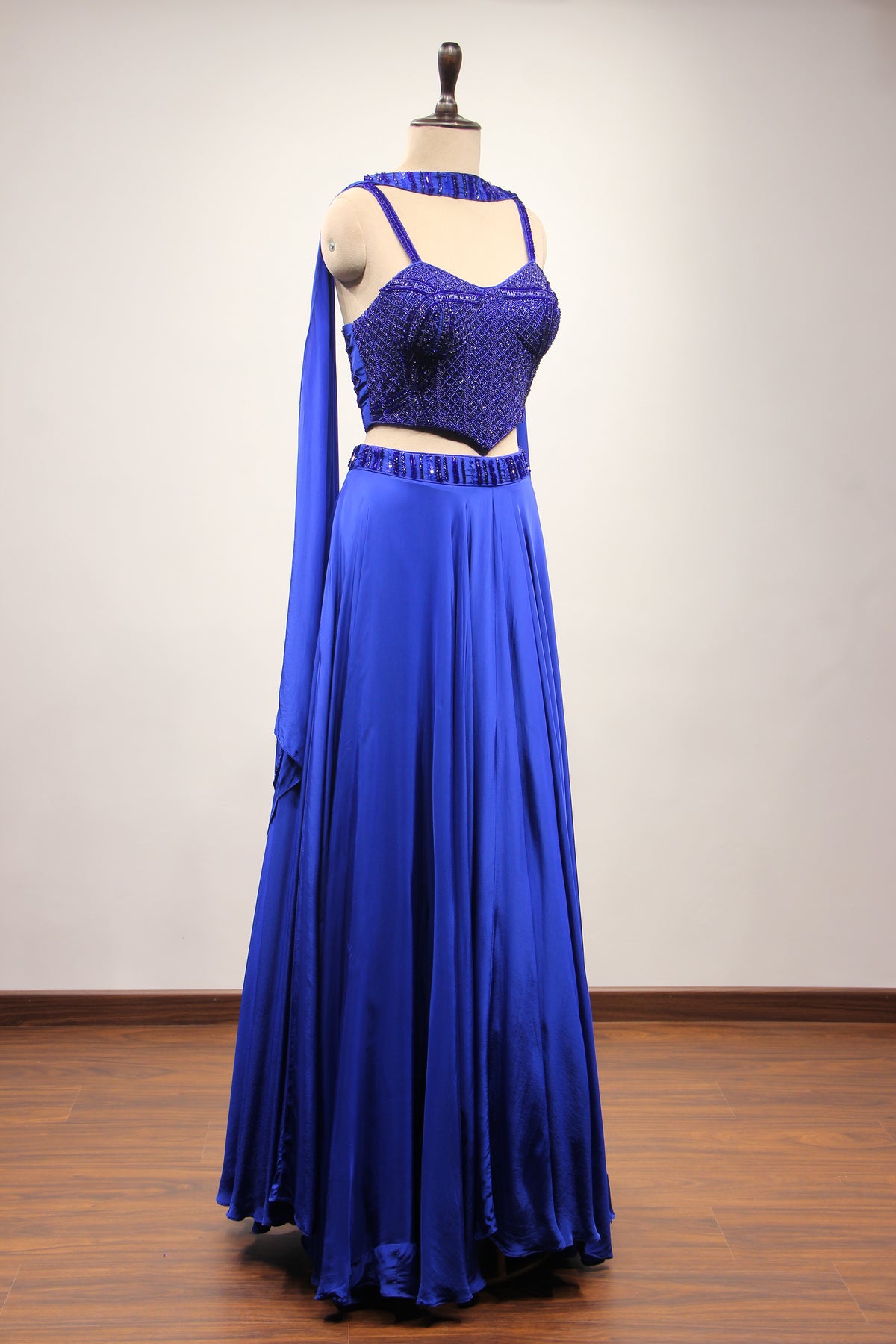 Blue Crepe Lehenga with Cut Dana & Sequin Handwork Corset