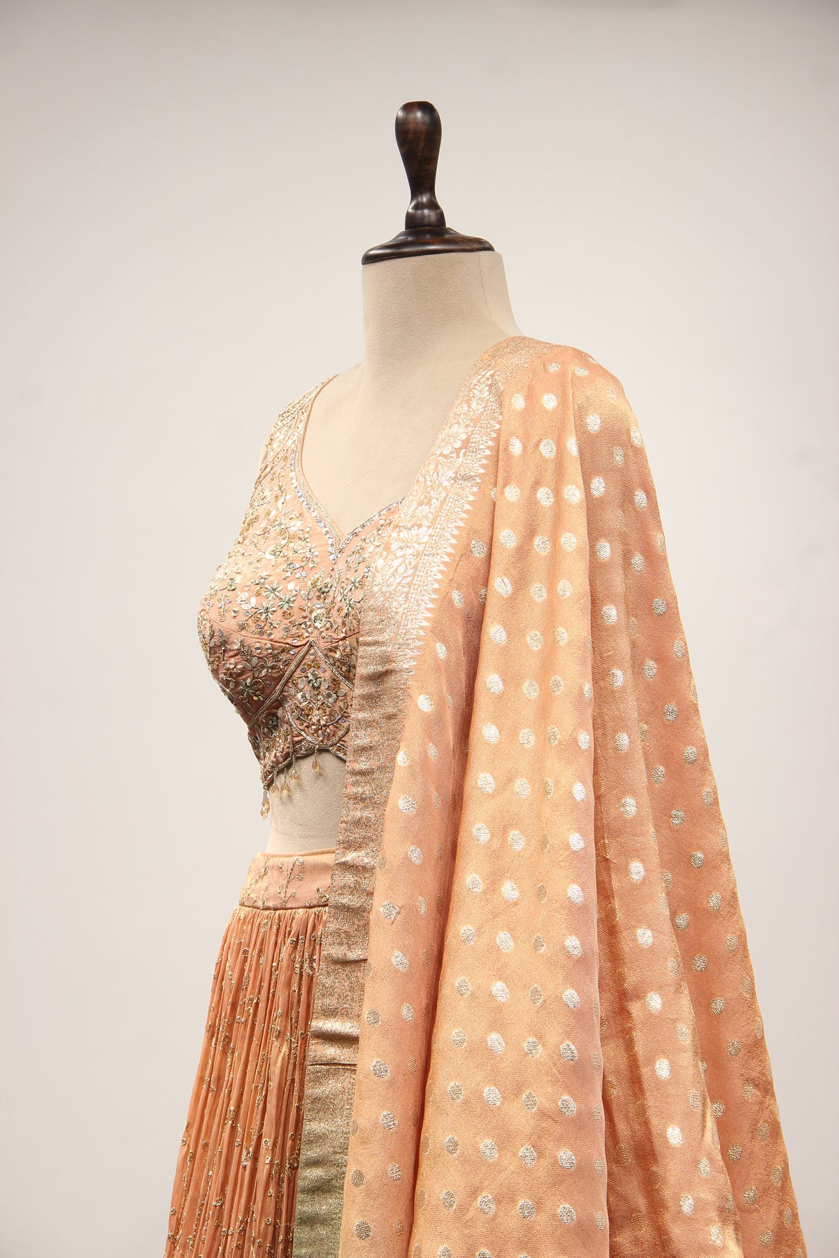 Ombre Tissue Lehenga with Resham & Mirror Handwork Crop Top