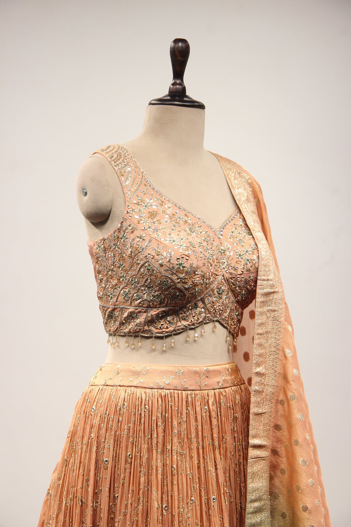 Ombre Tissue Lehenga with Resham & Mirror Handwork Crop Top