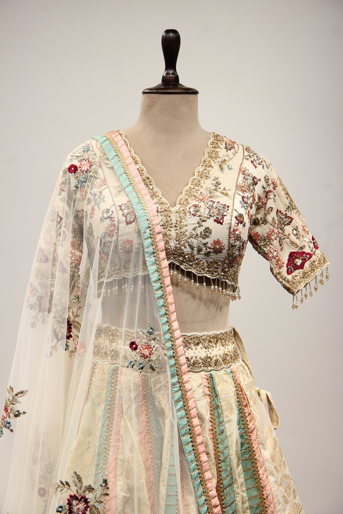 Banarsi Brocade Lehenga with Resham & Sequin Handwork Crop Top