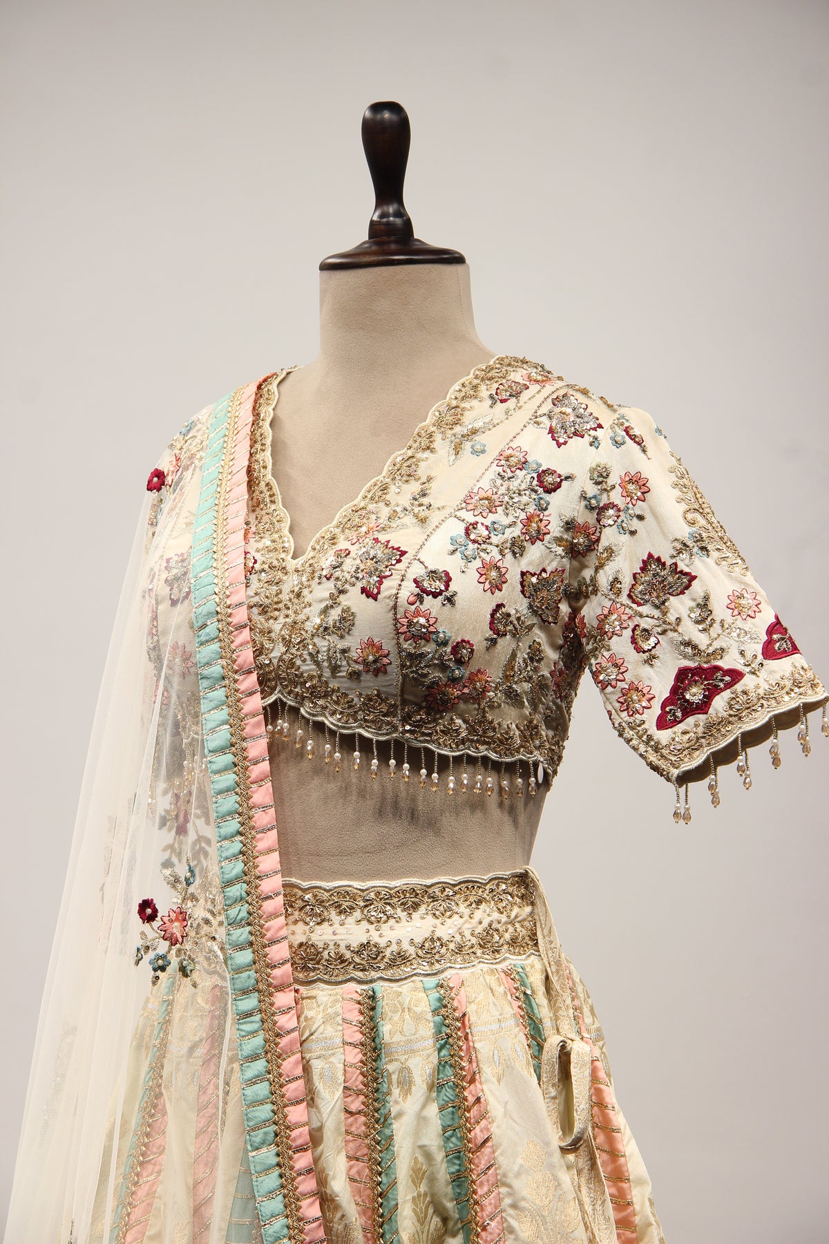 Banarsi Brocade Lehenga with Resham & Sequin Handwork Crop Top