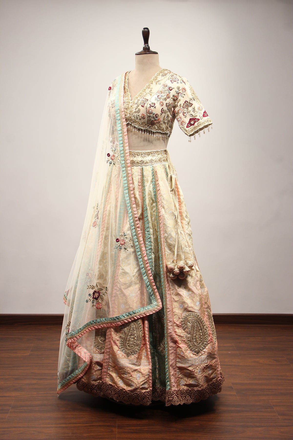 Banarsi Brocade Lehenga with Resham & Sequin Handwork Crop Top