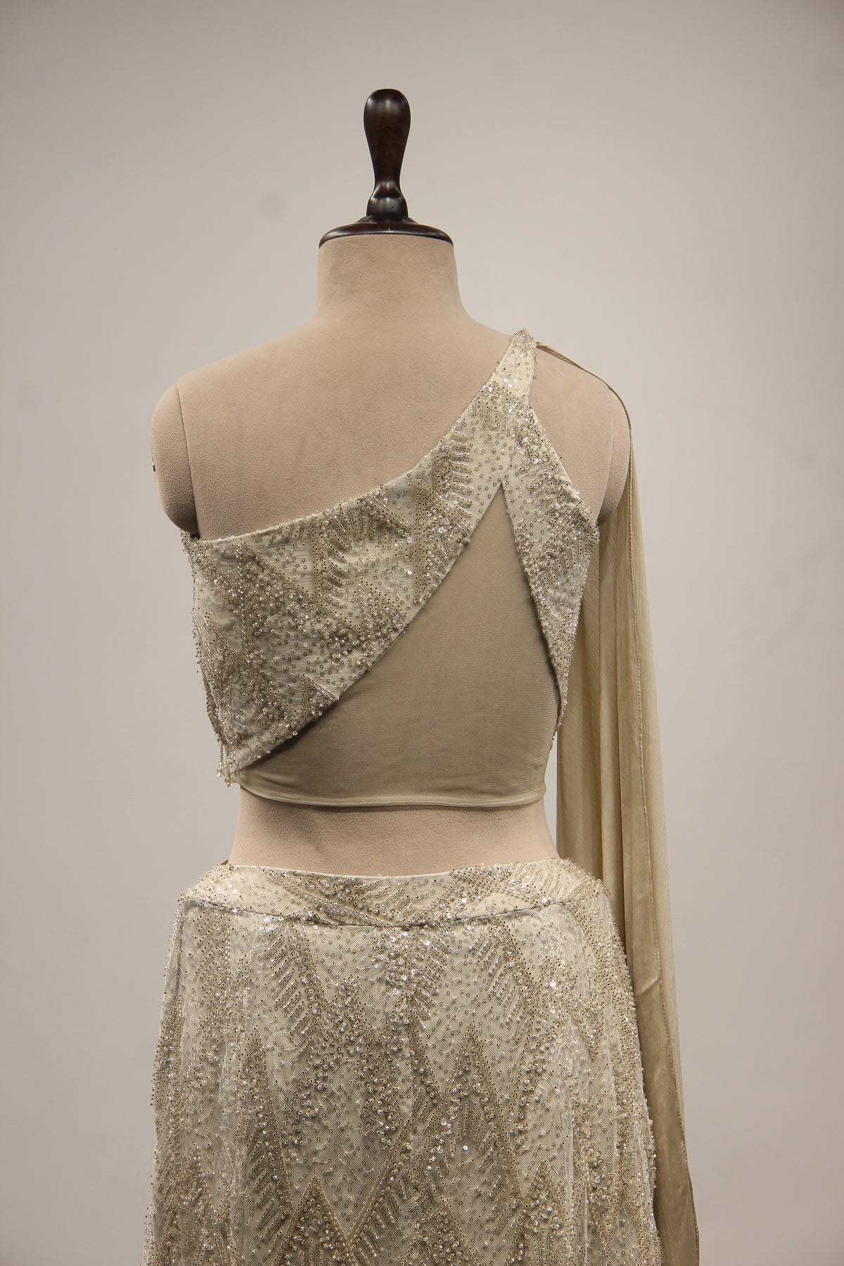 Imported Indo Western Palazzo with Sequin & Cut Dana Handwork Crop Top in Cream – back close-up
