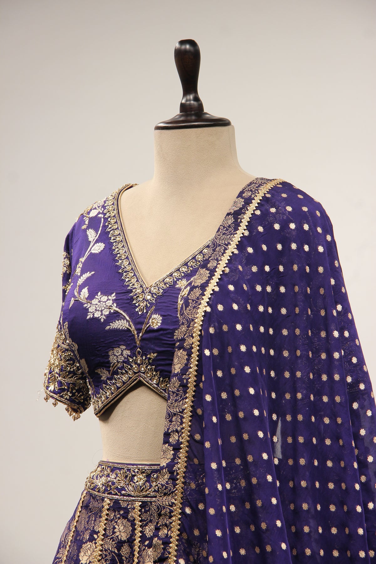 Banarasi Brocade Lehenga with Zari & Zardozi Handwork Crop Top