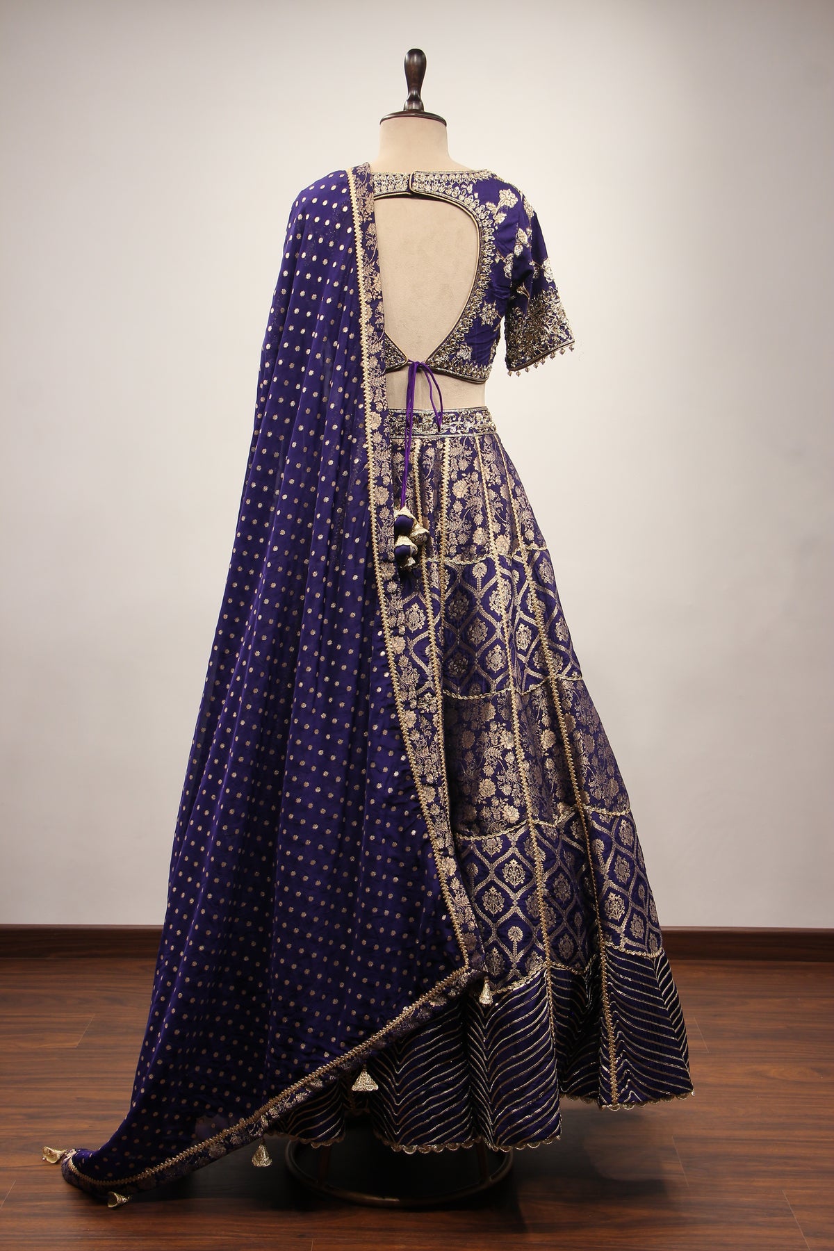 Banarasi Brocade Lehenga with Zari & Zardozi Handwork Crop Top