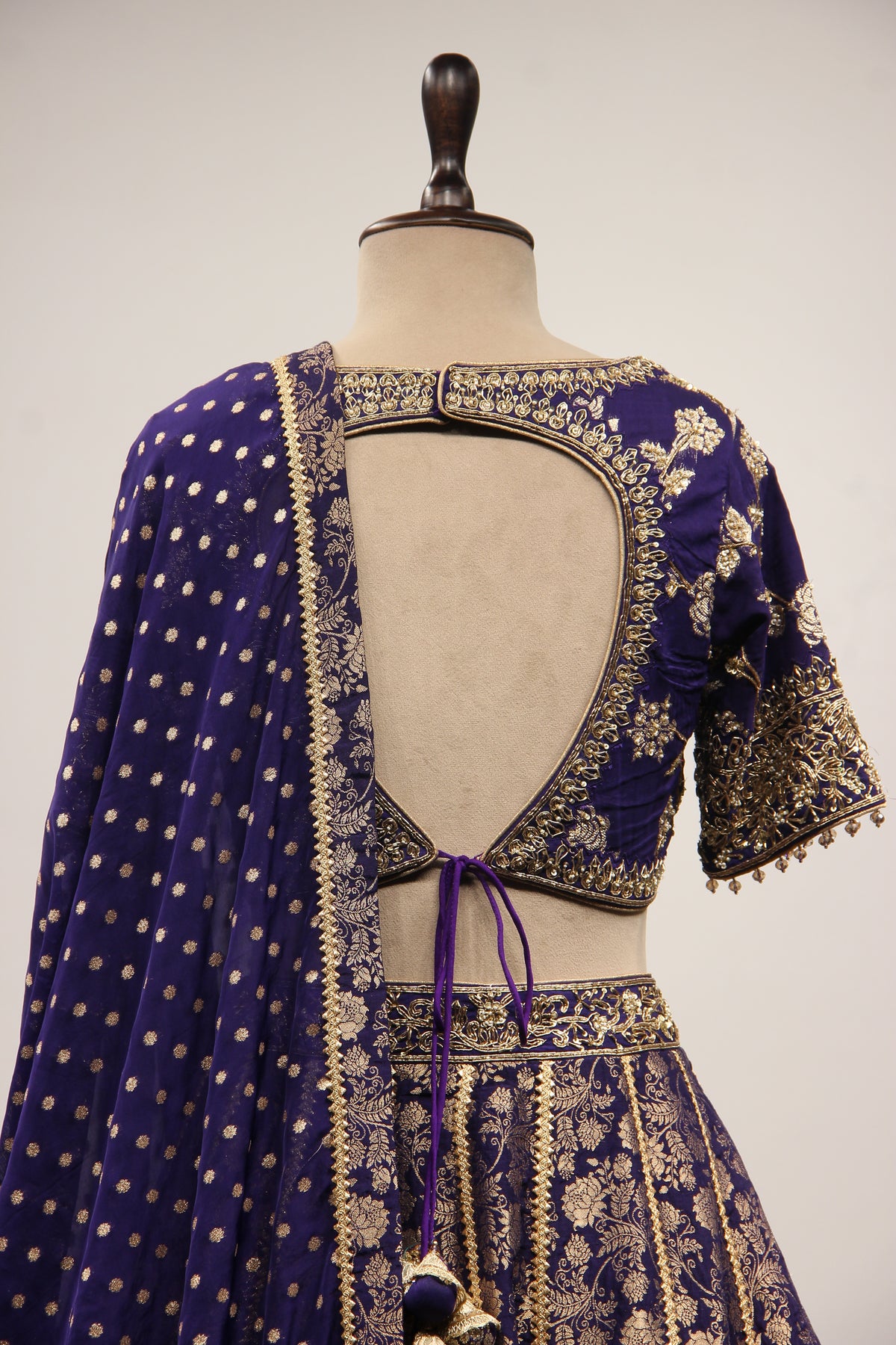 Banarasi Brocade Lehenga with Zari & Zardozi Handwork Crop Top