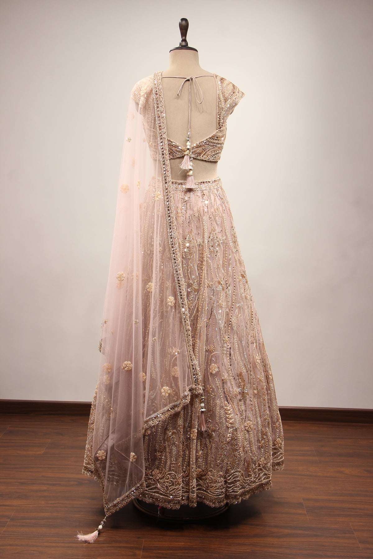 Lilac Net Lehenga with Cut Dana & Sequin Handwork Crop Top