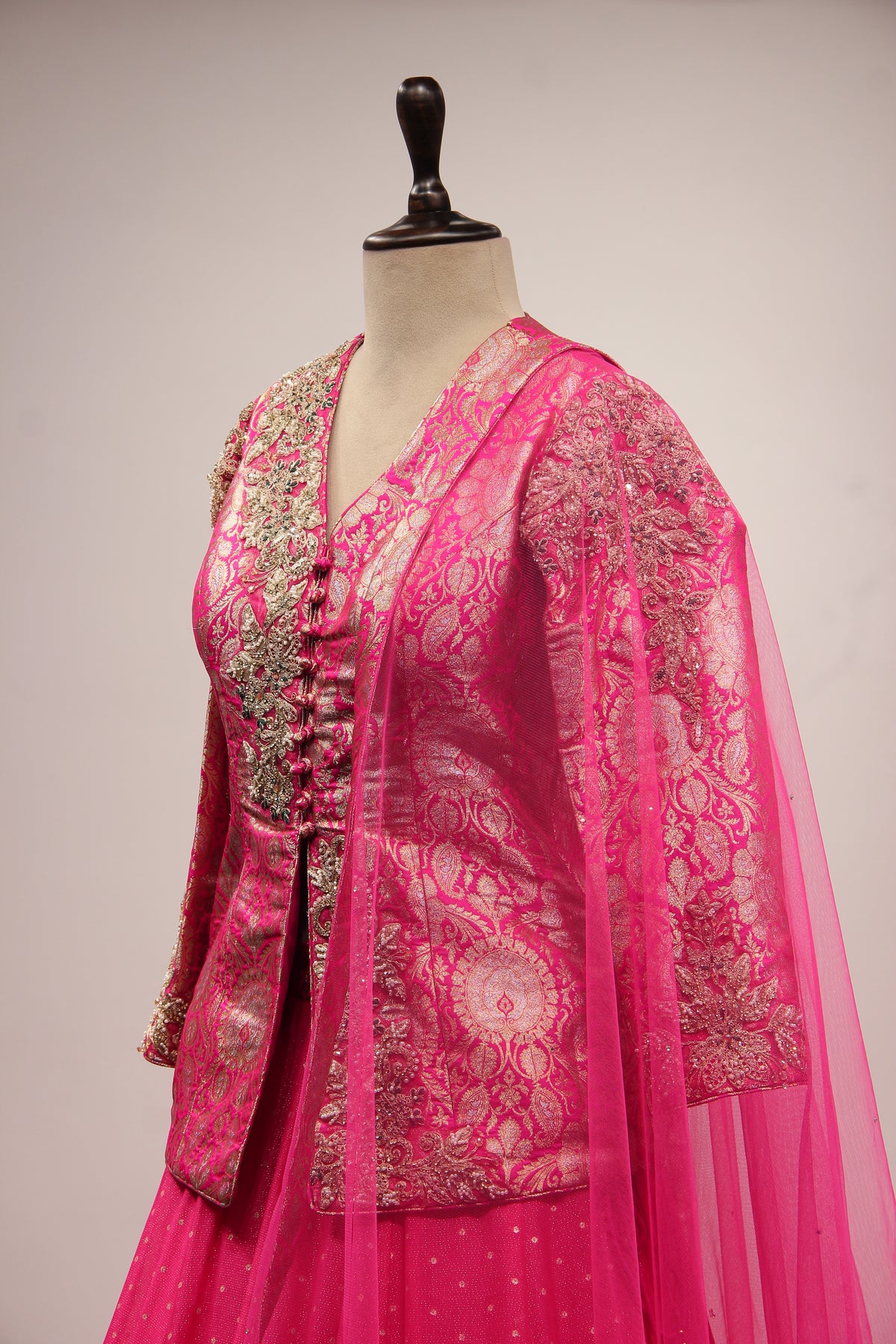 Rani Shimmer Georgette Lehenga with Stone & Bead Handwork Jacket