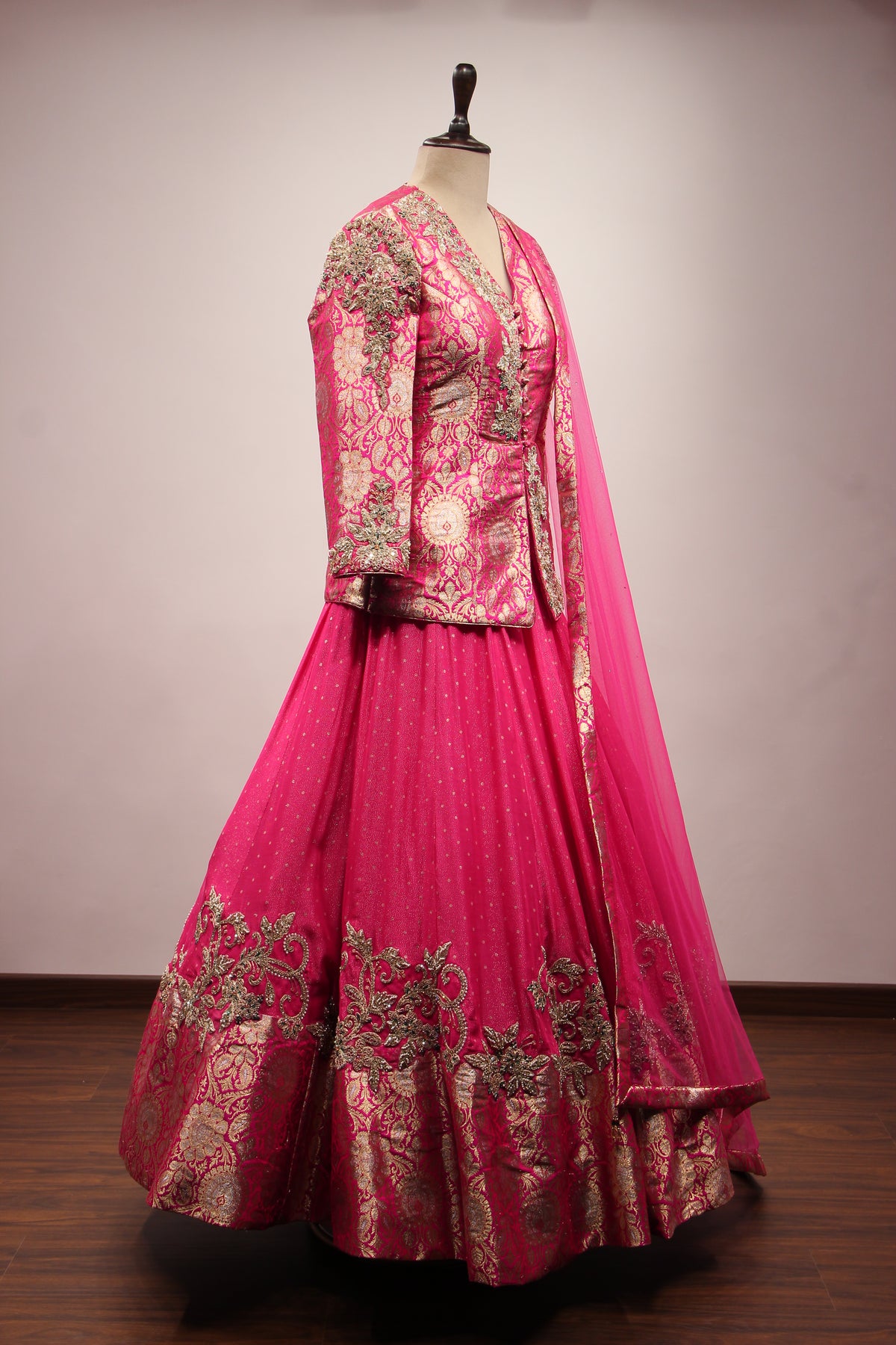 Rani Shimmer Georgette Lehenga with Stone & Bead Handwork Jacket
