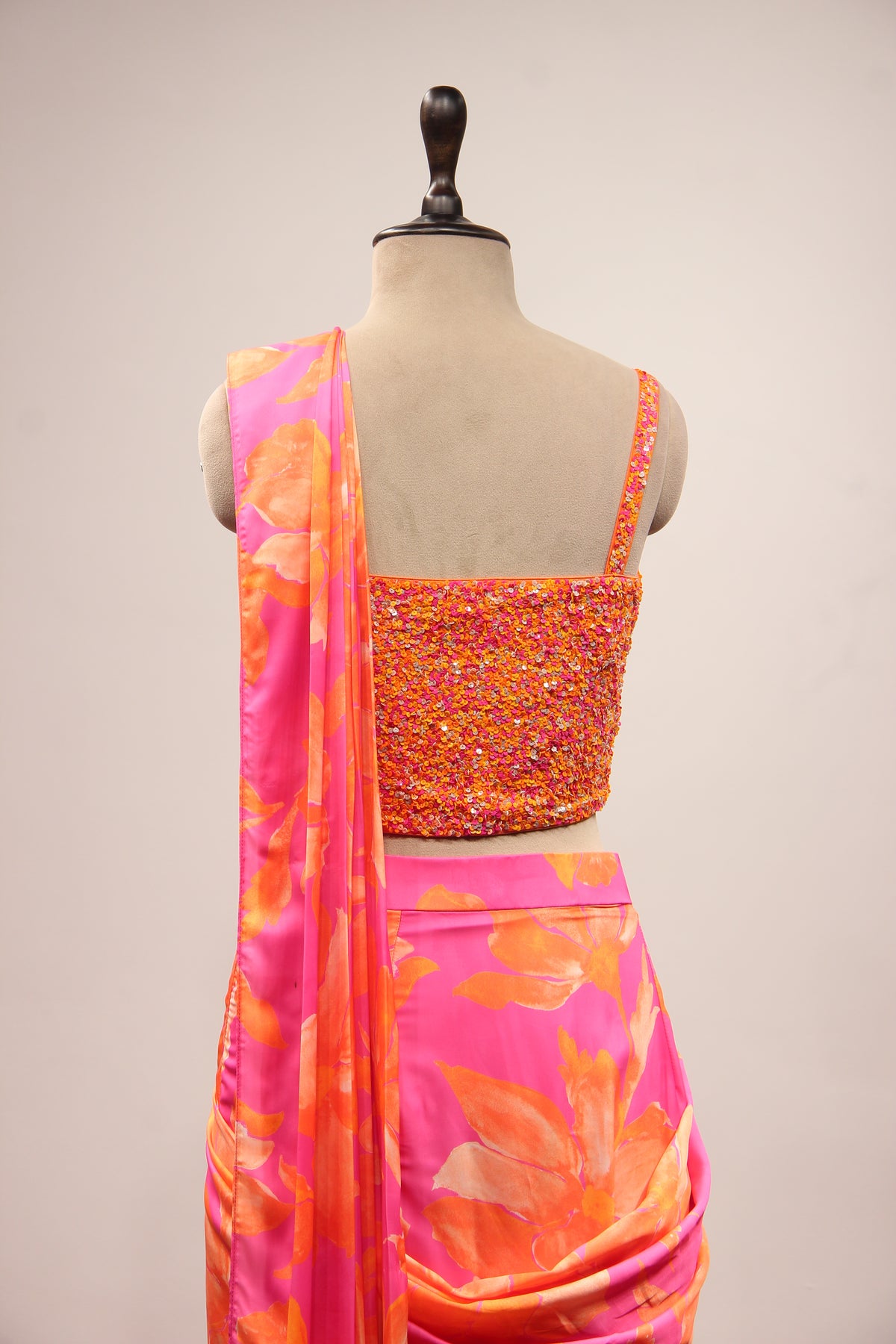 Satin Drape Saree with Cut Dana & Sequin Handwork Crop Top
