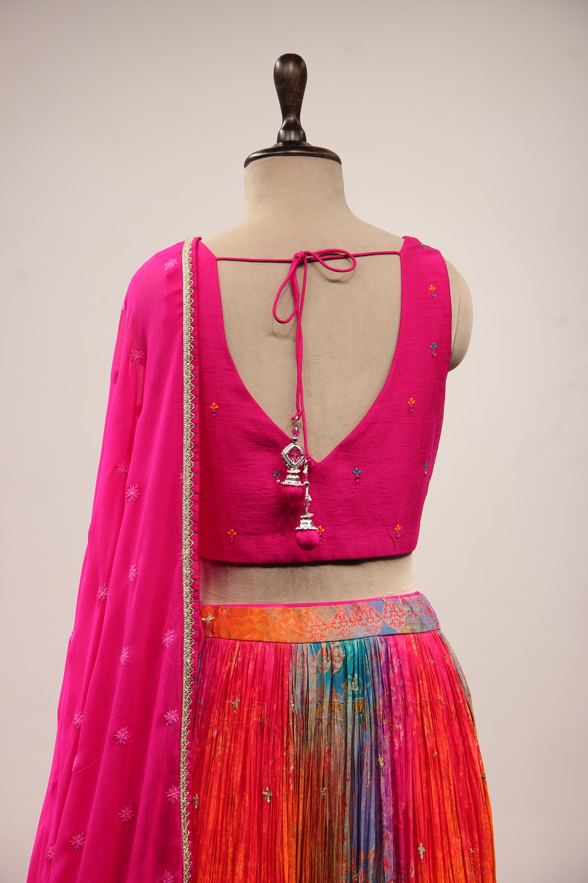 Crepe Lehenga with Mirror & Resham Handwork Crop Top