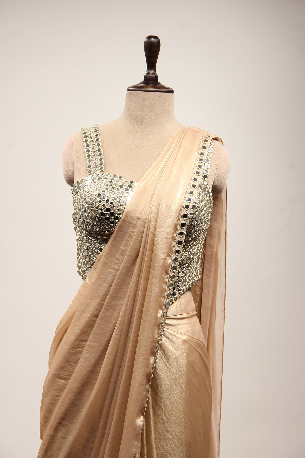 Shimmer Organza Drape Saree with Mirror & Zari Handwork Corset