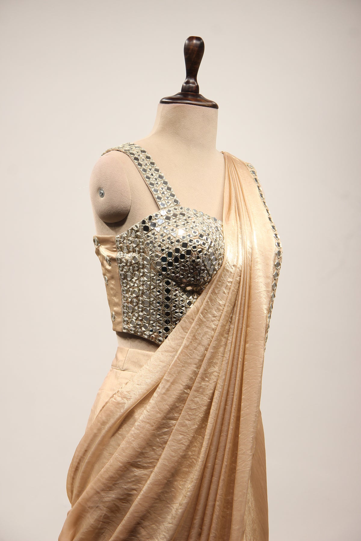 Shimmer Organza Drape Saree with Mirror & Zari Handwork Corset