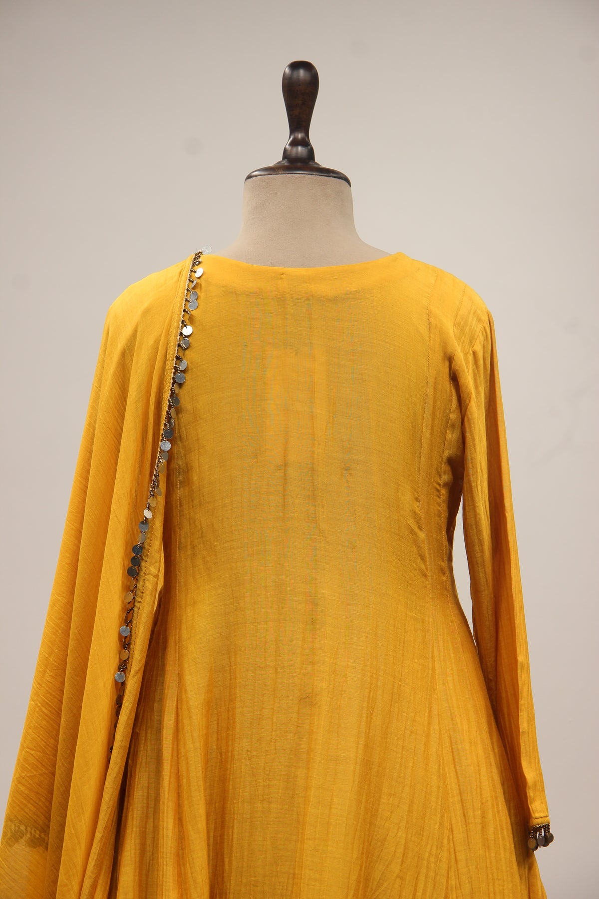 Yellow Chanderi Peplum Suit with Zari & Zardozi Handwork Farshi Salwar – back close-up