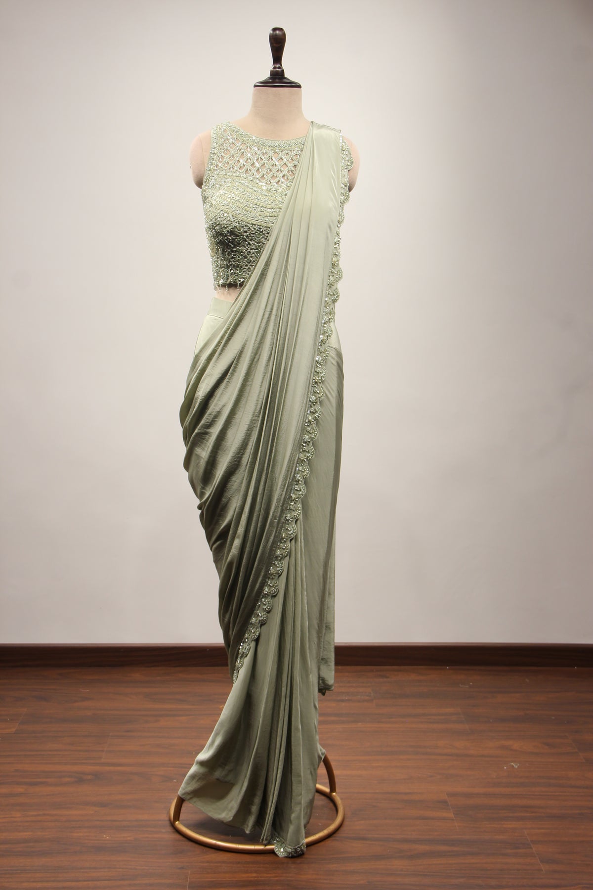 Crepe Ready-to-Wear Drape Saree with Sequin & Cut Dana Handwork