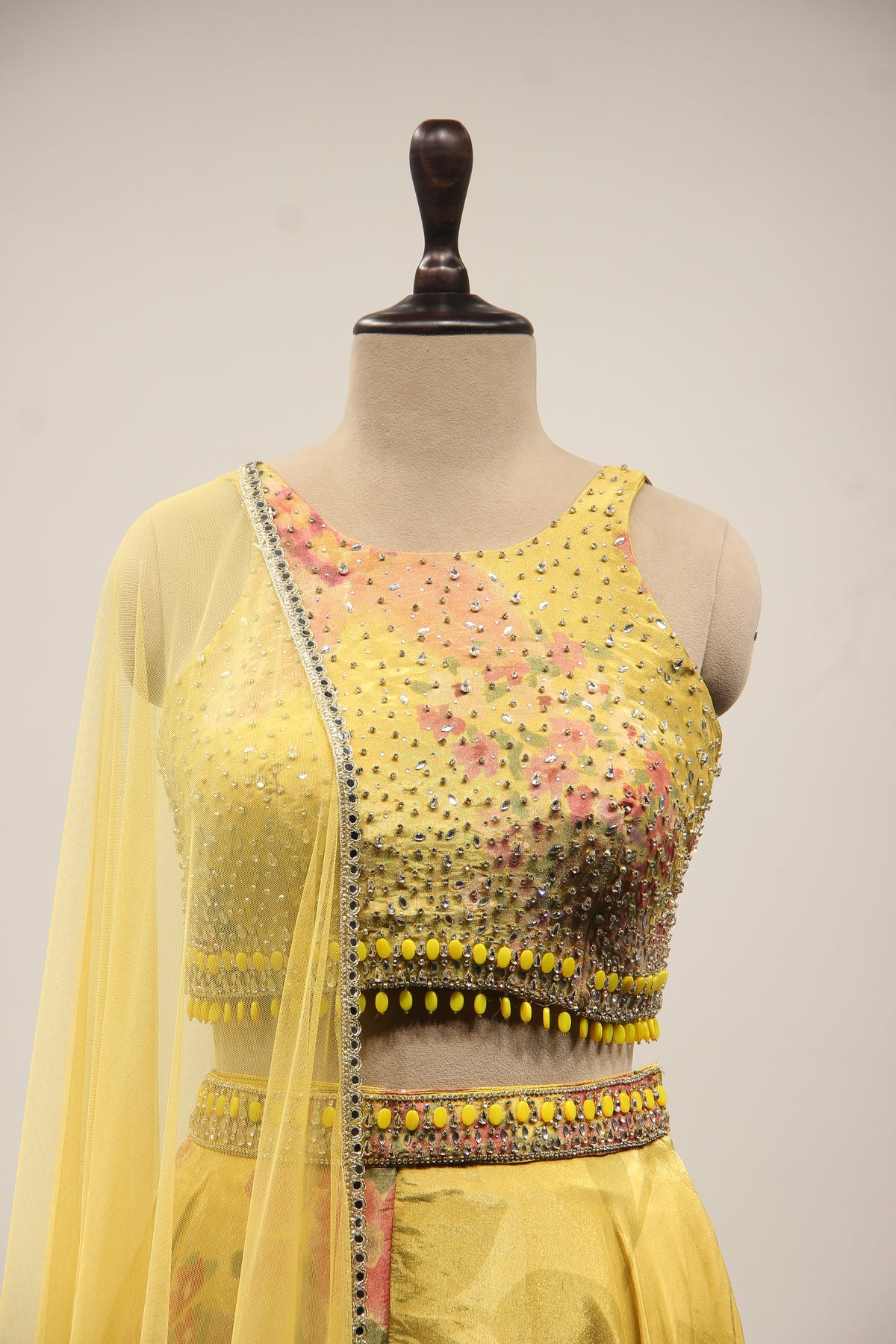 YELLOW Tissue Crop Top with Hand Embroidery and Mirror work by OOS — product image 10