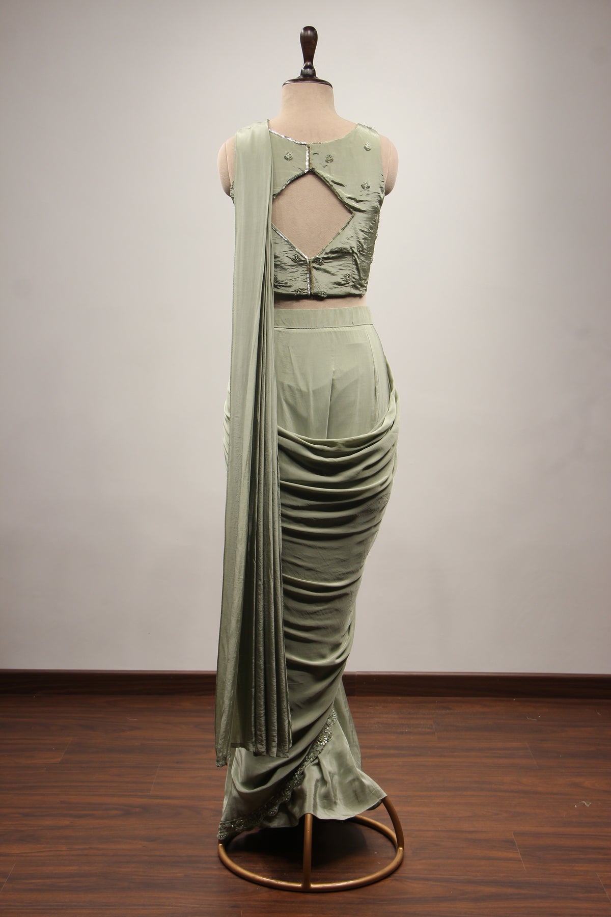 Crepe Ready-to-Wear Drape Saree with Sequin & Cut Dana Handwork