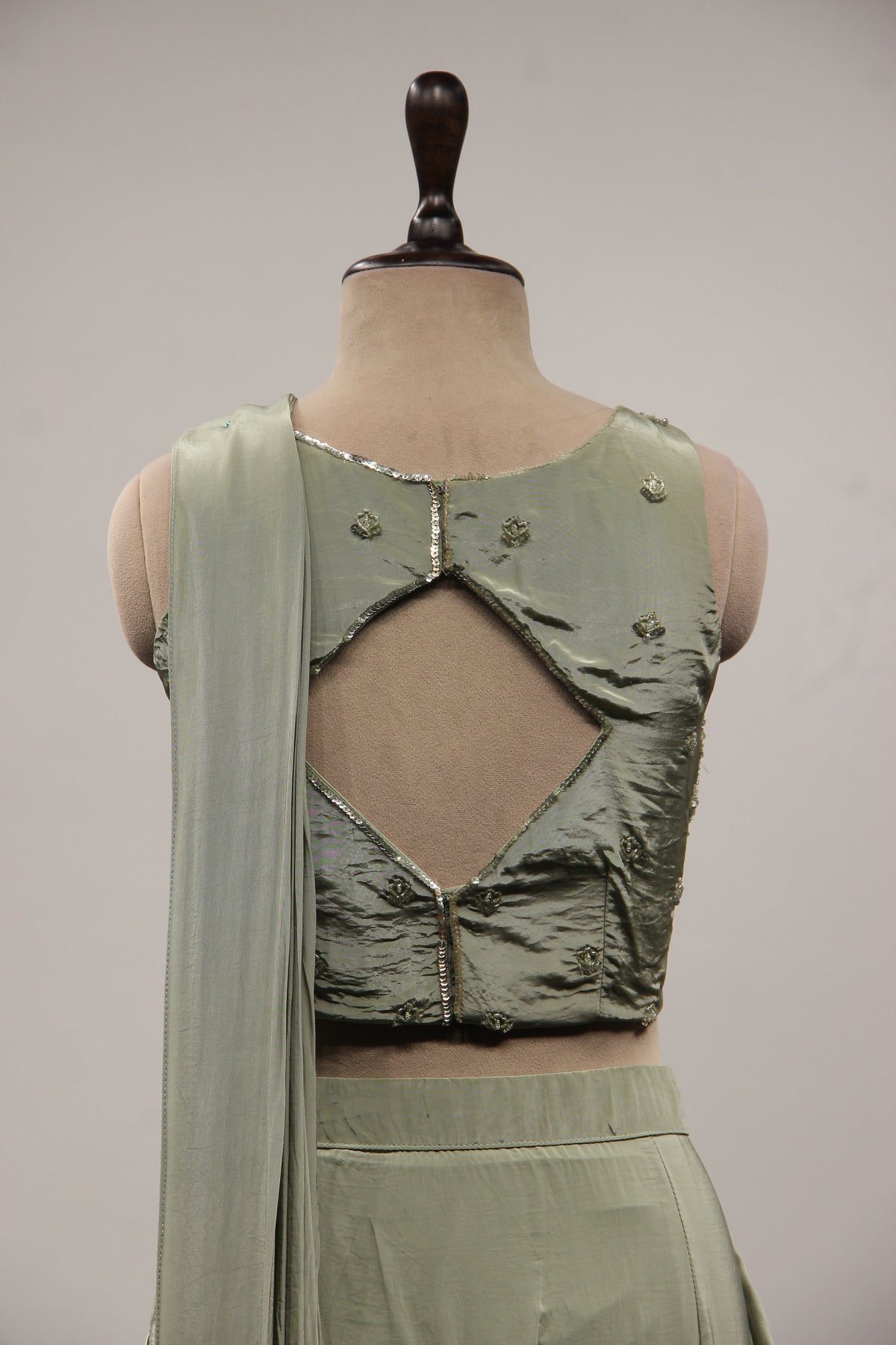 Crepe Ready-to-Wear Drape Saree with Sequin & Cut Dana Handwork