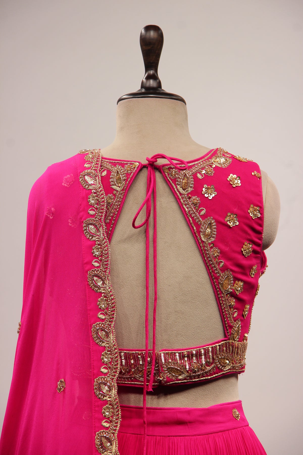 Rani Georgette Lehenga with Cut Dana & Sequin Handwork Crop Top
