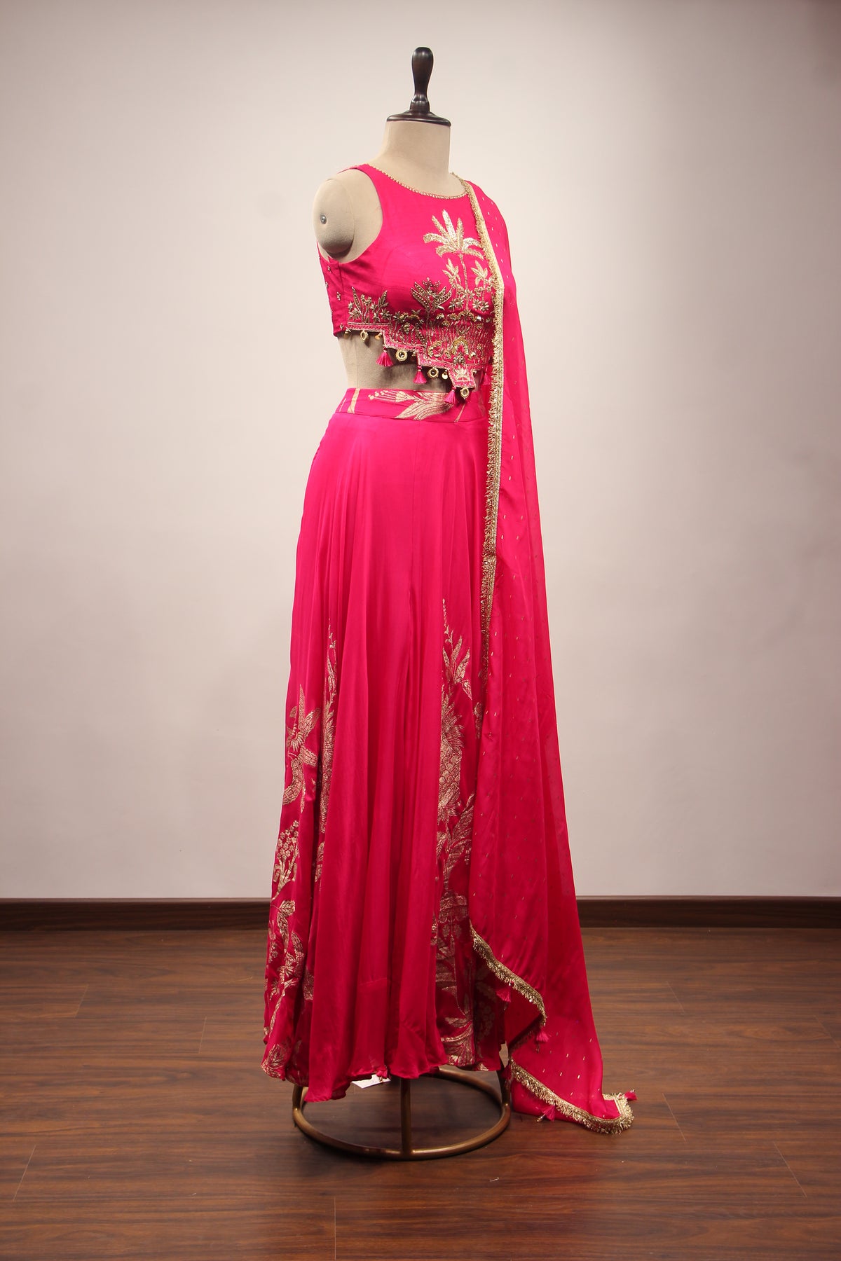 Organza Halter Neck Palazzo Indo Western with Sequin & Zari Handwork in Pink – other side view