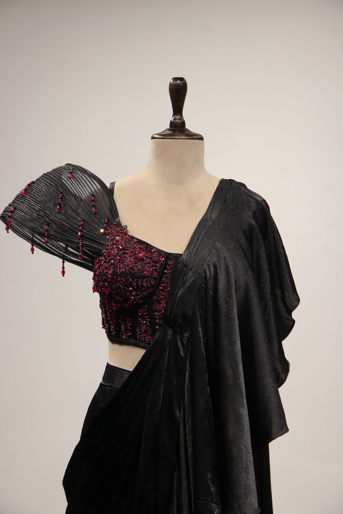 Imported Black Drape Saree with Cut Dana & Sequin Handwork
