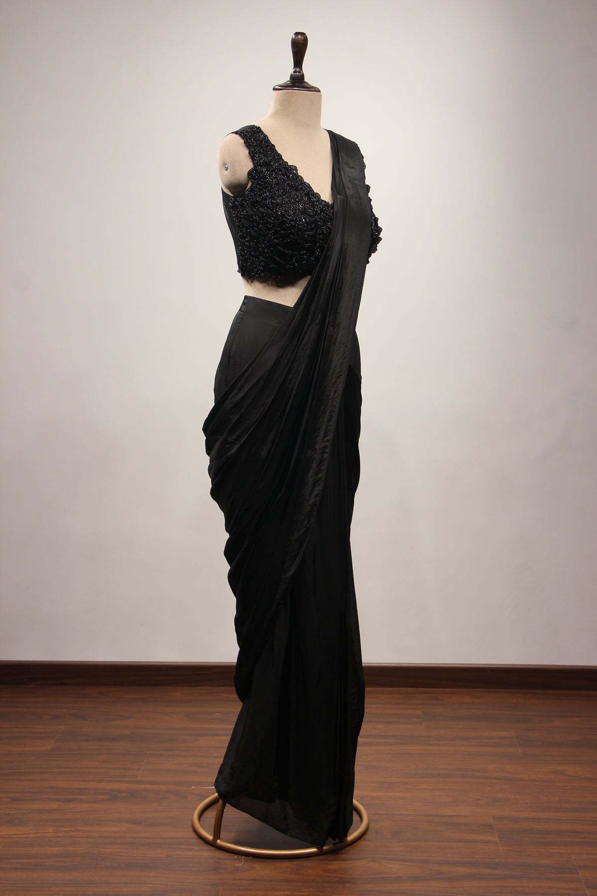 Crepe Black Drape Saree with Cut Dana & Sequin Handwork