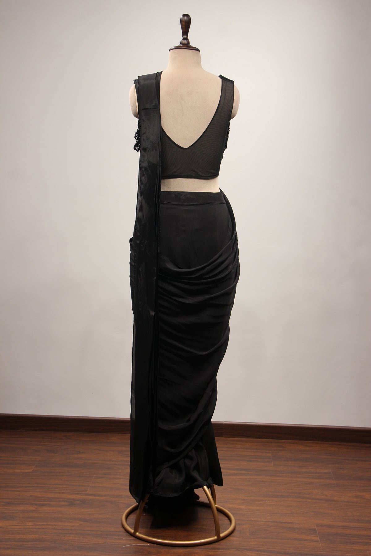 Crepe Black Drape Saree with Cut Dana & Sequin Handwork