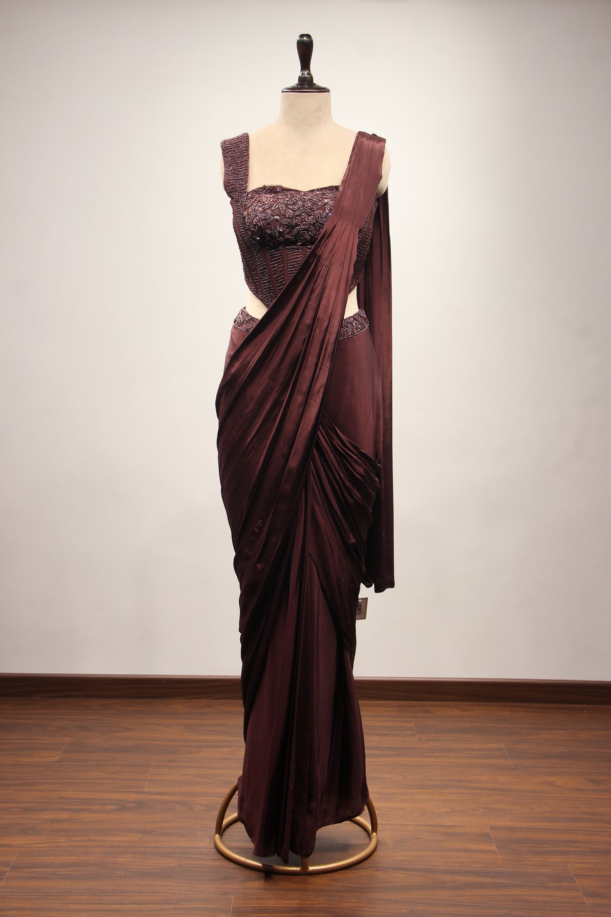 Crepe Ready-to-Wear Drape Saree with Cut Dana & Sequin Handwork