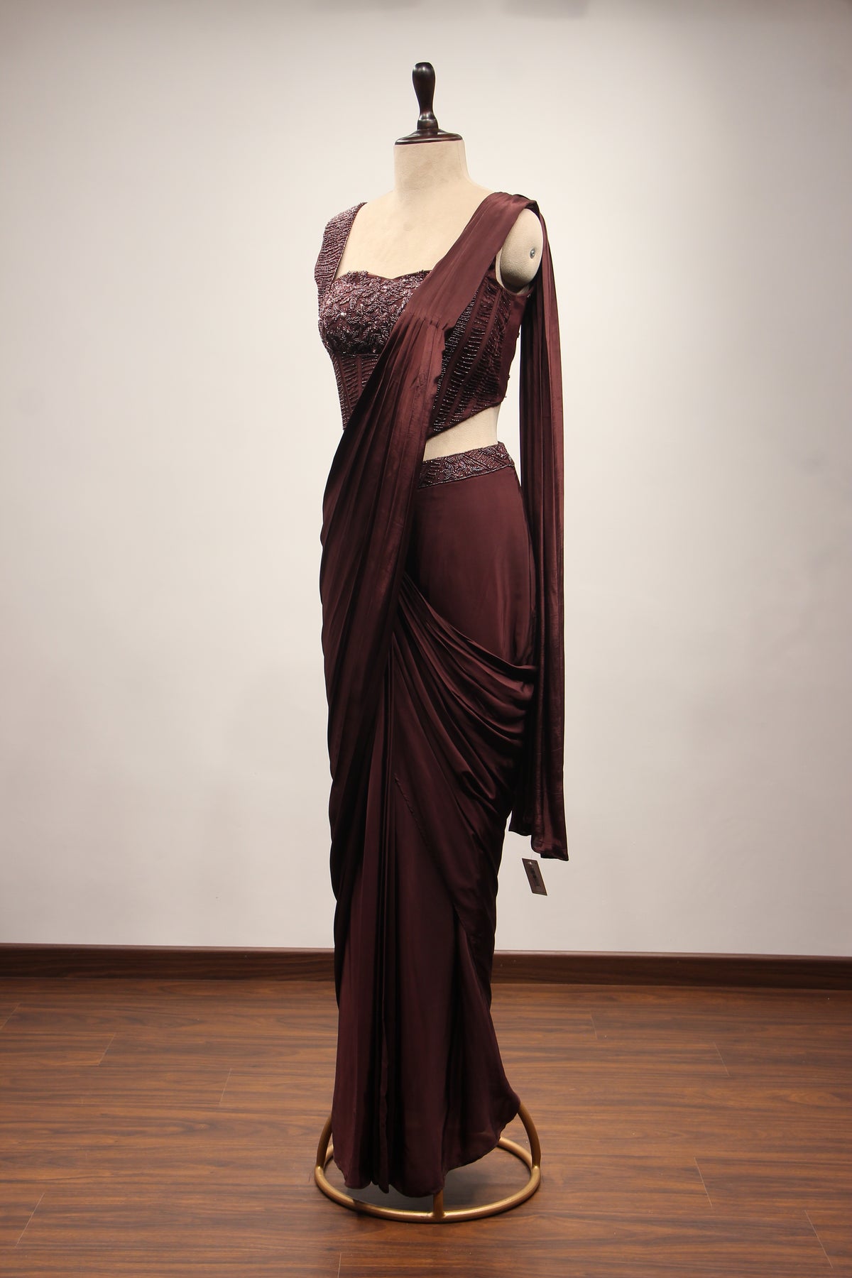 Crepe Ready-to-Wear Drape Saree with Cut Dana & Sequin Handwork