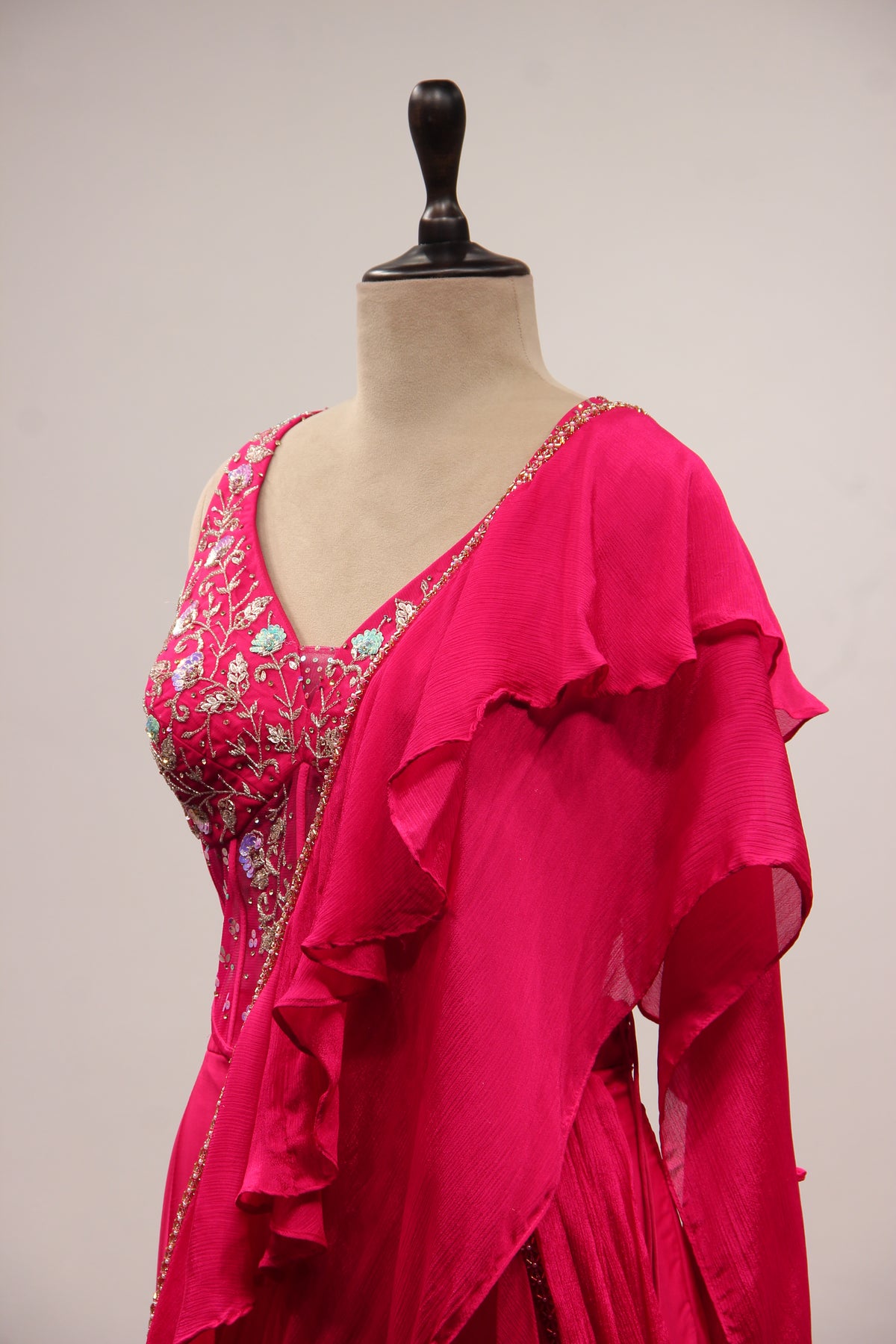 Rani Satin Ready-to-Wear Drape Saree with Sequin & Stone Handwork