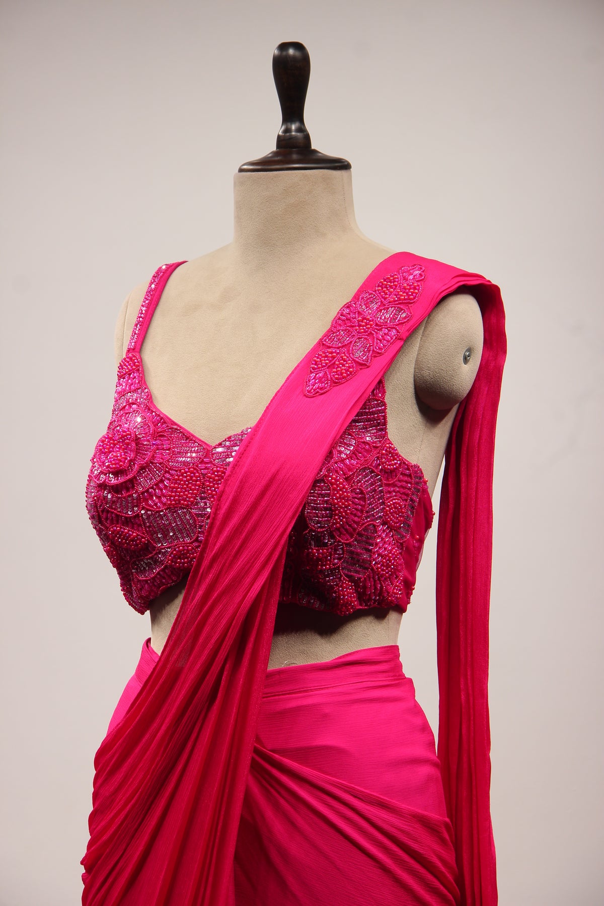 Crepe Ready-to-Wear Drape Saree with Bead & Cut Dana Handwork