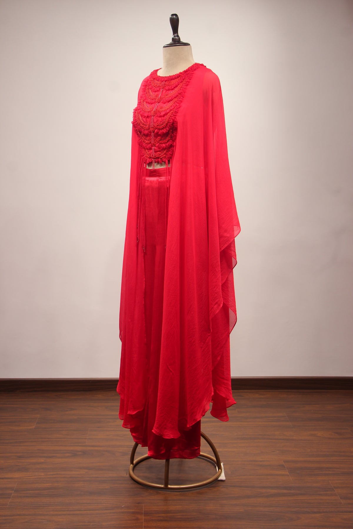 Red Organza Kaftan Palazzo Indo Western with Resham & Sequin Handwork – side view