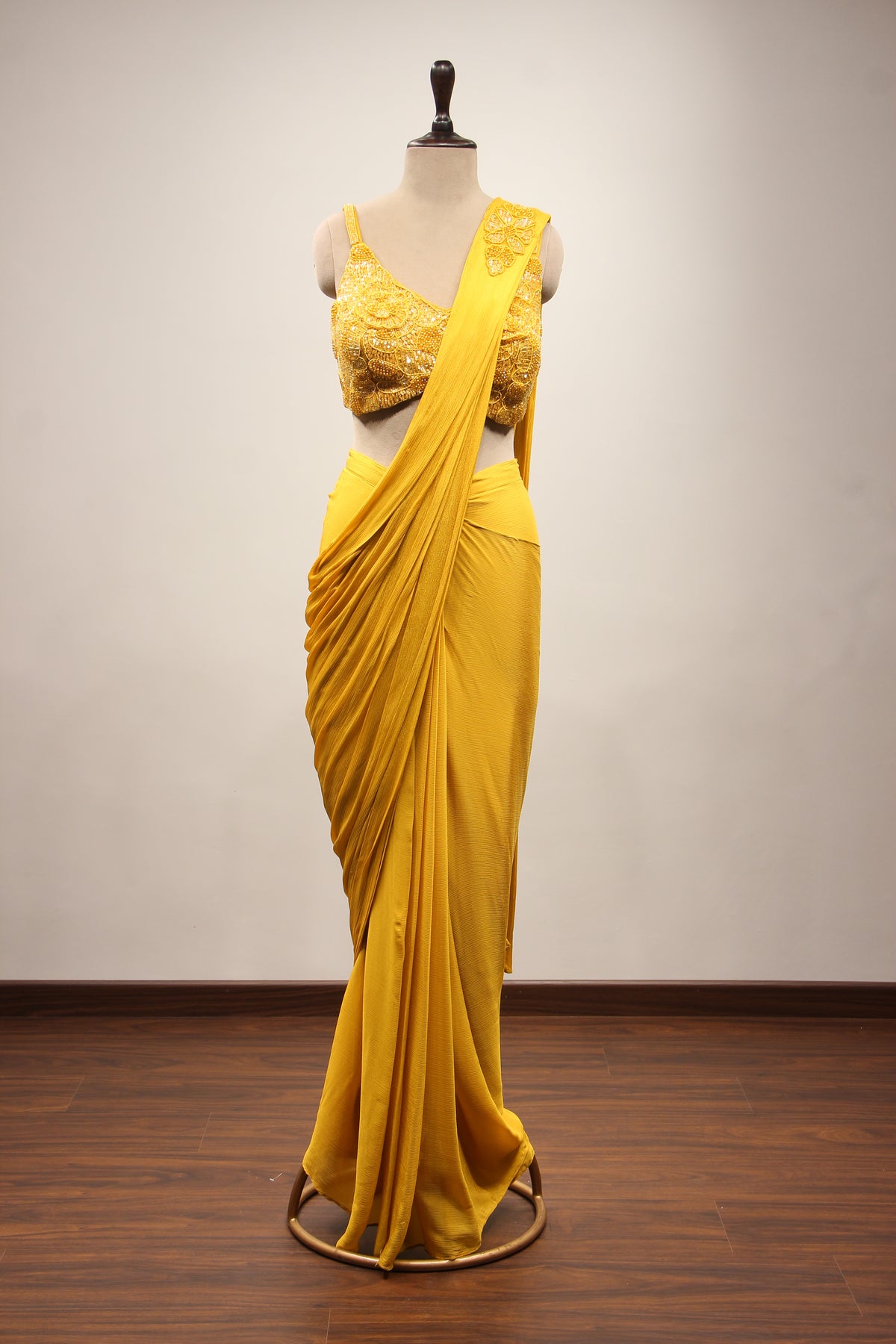 Crepe Ready-to-Wear Drape Saree with Bead & Cut Dana Handwork