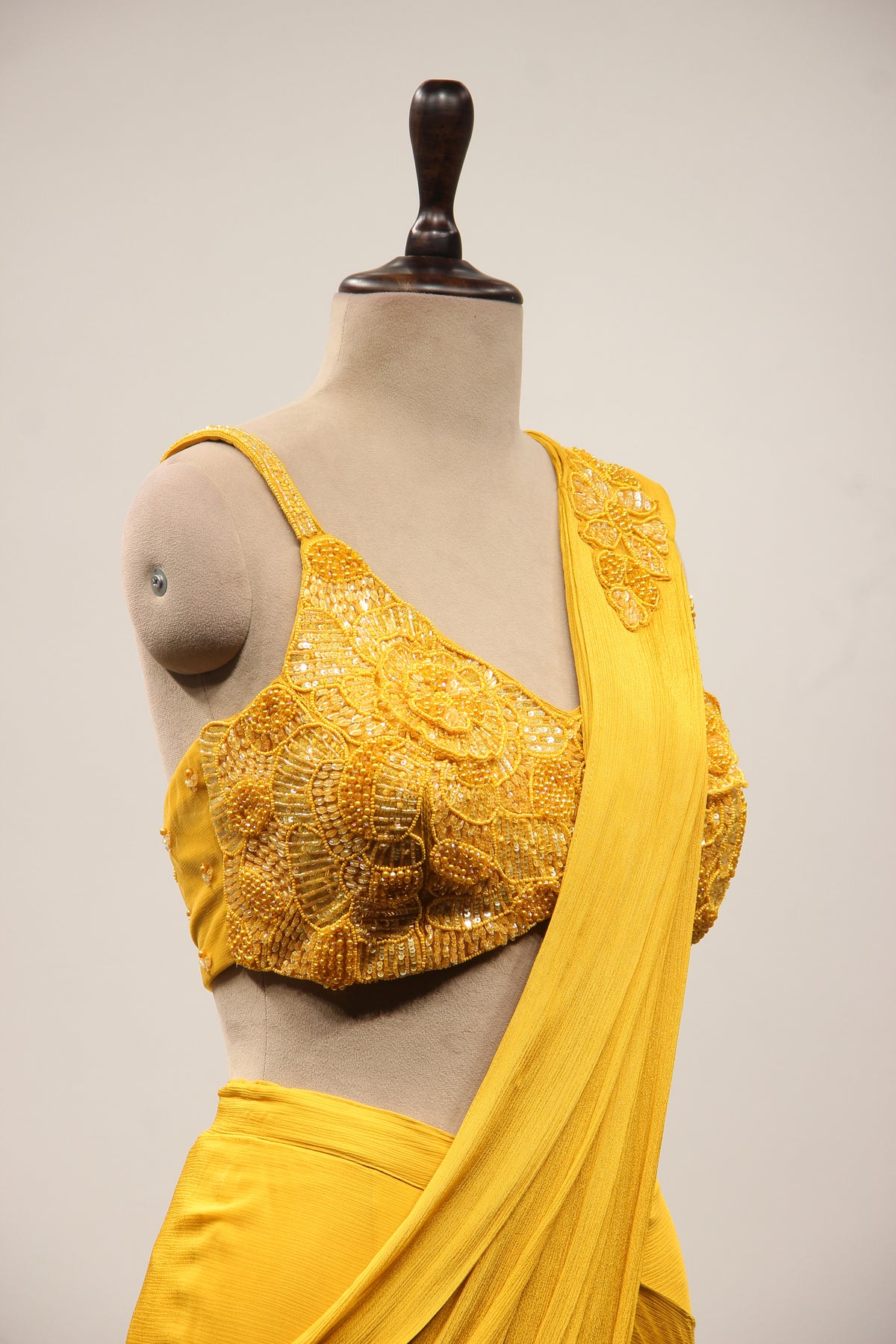 Crepe Ready-to-Wear Drape Saree with Bead & Cut Dana Handwork