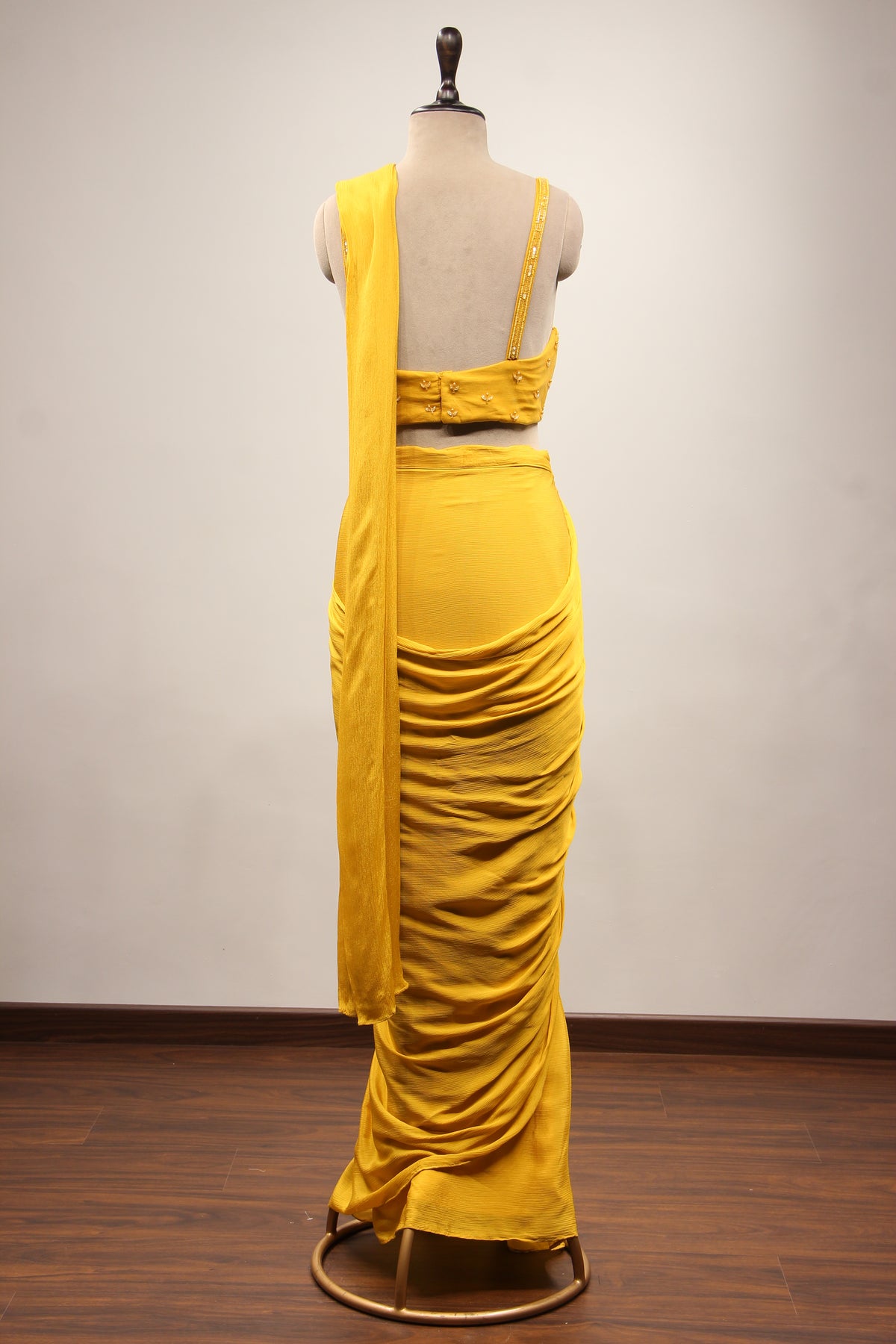 Crepe Ready-to-Wear Drape Saree with Bead & Cut Dana Handwork
