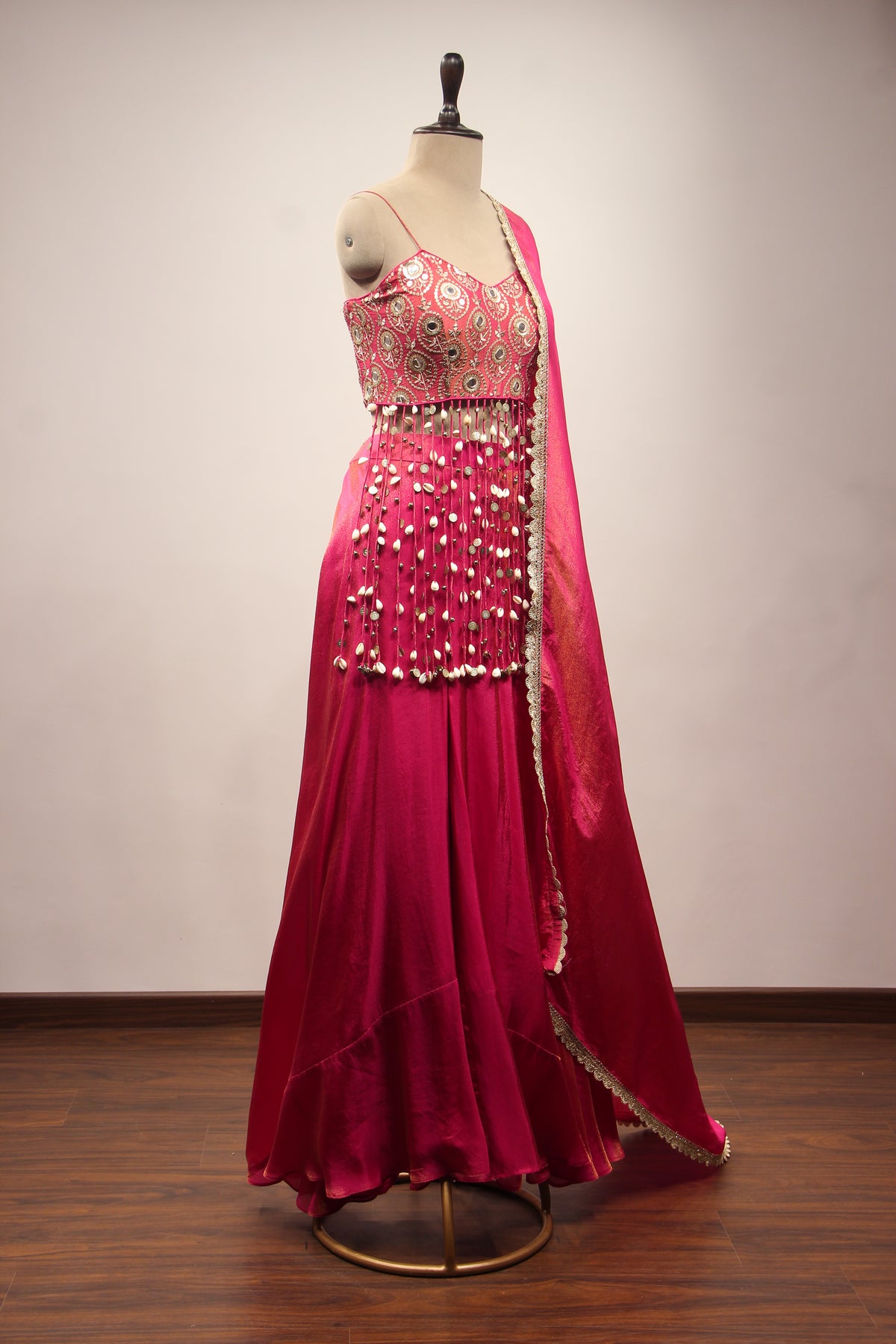 Rani Tissue Indo Western with Mirror & Sequin Handwork Fringe Crop Top – other side view